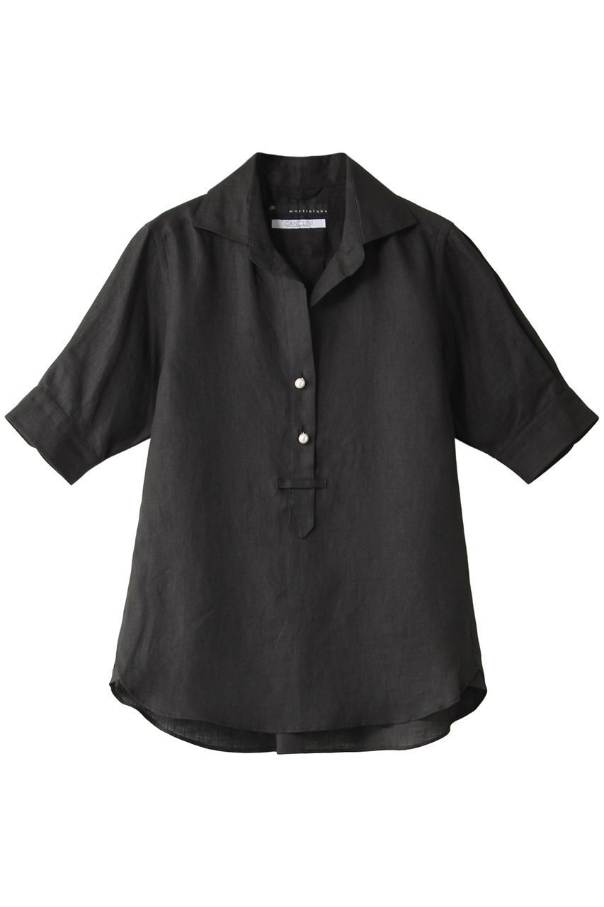 【マルティニーク/martinique】のリネンパールボタンブラウス インテリア・キッズ・メンズ・レディースファッション・服の通販 founy(ファニー) 　ファッション　Fashion　レディースファッション　Fashion for Women　トップス・カットソー　Cut & Sew Tops　シャツ・ブラウス・オフィスカジュアル　Elegant Blouses & Button-Ups　おすすめ　Recommended / Our Picks　ショート　Short, Short Length　スリーブ　Sleeve, Long Sleeve / Short Sleeve　パール　Pearl, Pearl Accent　フロント　Front, Front Design　リネン　Linen, Linen Fabric　エレガント 上品　Elegant　ブラック|ID: prp329100000012957 ipo3291000000032944941