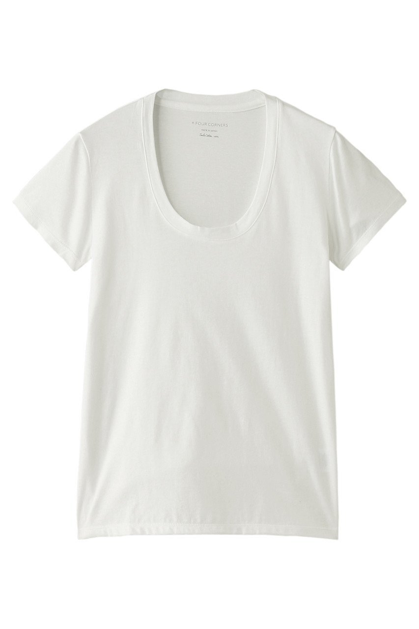 【フォーコーナーズ/+FOUR CORNERS】の半袖Tシャツ(Uネック) インテリア・キッズ・メンズ・レディースファッション・服の通販 founy(ファニー) 　ファッション　Fashion　レディースファッション　Fashion for Women　トップス・カットソー　Cut & Sew Tops　シャツ・ブラウス・オフィスカジュアル　Elegant Blouses & Button-Ups　ロングTシャツ・Tシャツ　Longline T-Shirts & Tees　カットソー・ベーシックTシャツ　Cut-and-Sewn Tops / Stretch Tees & Basics　おすすめ　Recommended / Our Picks　ショート　Short, Short Length　スリーブ　Sleeve, Long Sleeve / Short Sleeve　ベーシック　Basic, Essential　半袖　Short Sleeve, Half Sleeve　吸水　Absorbent, Quick-Dry　オフ|ID: prp329100000018441 ipo3291000000032840486