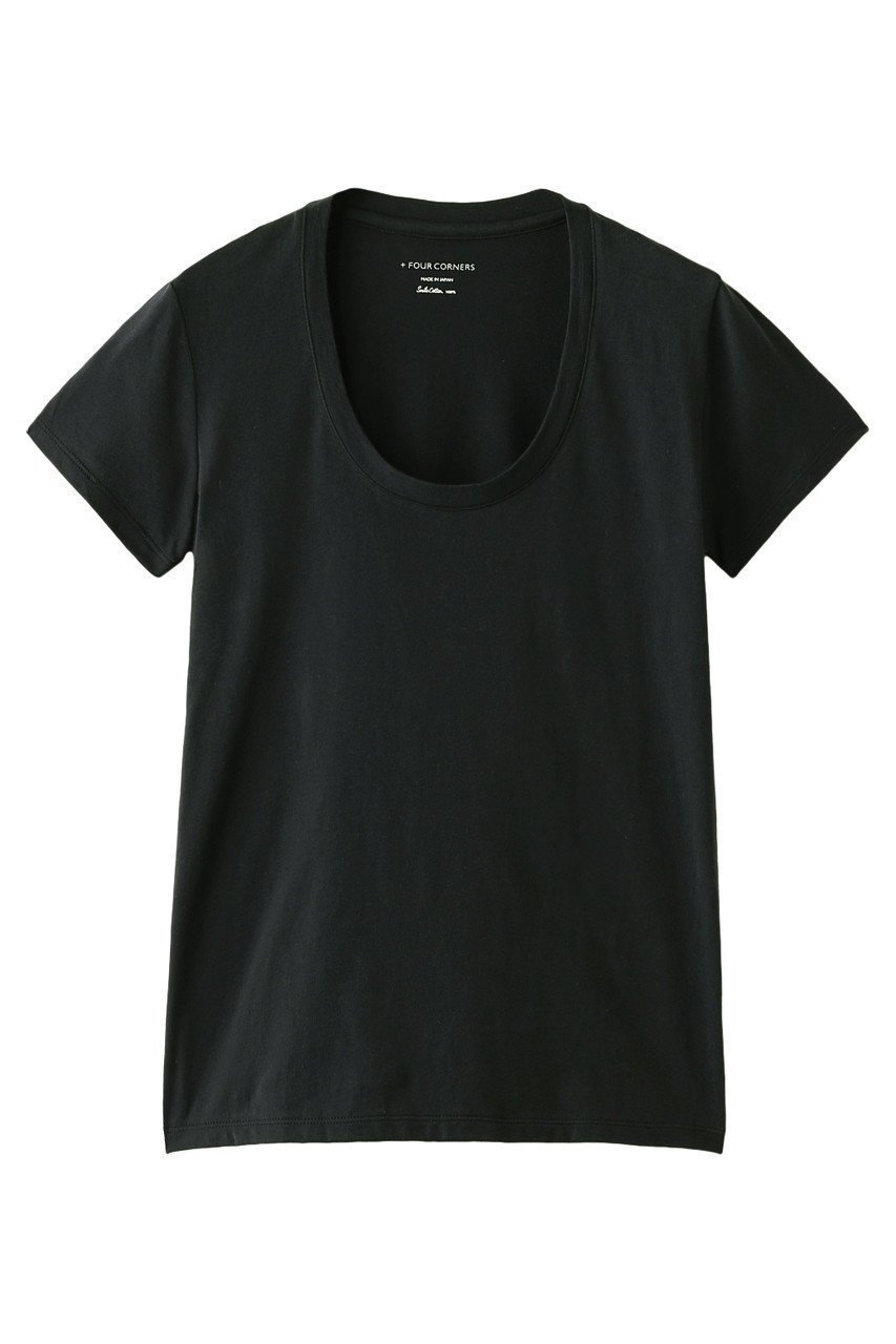 【フォーコーナーズ/+FOUR CORNERS】の半袖Tシャツ(Uネック) インテリア・キッズ・メンズ・レディースファッション・服の通販 founy(ファニー) 　ファッション　Fashion　レディースファッション　Fashion for Women　トップス・カットソー　Cut & Sew Tops　シャツ・ブラウス・オフィスカジュアル　Elegant Blouses & Button-Ups　ロングTシャツ・Tシャツ　Longline T-Shirts & Tees　カットソー・ベーシックTシャツ　Cut-and-Sewn Tops / Stretch Tees & Basics　おすすめ　Recommended / Our Picks　ショート　Short, Short Length　スリーブ　Sleeve, Long Sleeve / Short Sleeve　ベーシック　Basic, Essential　半袖　Short Sleeve, Half Sleeve　吸水　Absorbent, Quick-Dry　ブラック|ID: prp329100000018441 ipo3291000000032840496