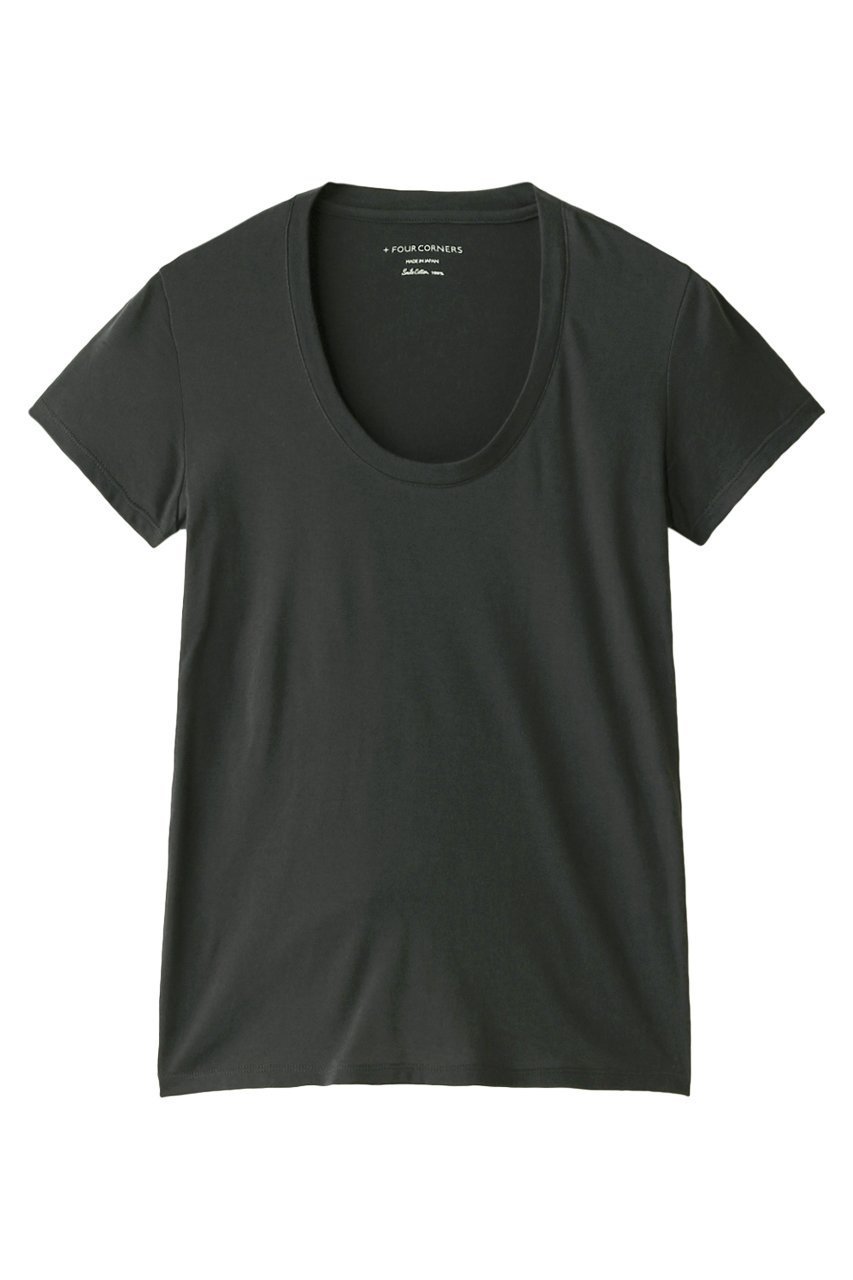 【フォーコーナーズ/+FOUR CORNERS】の半袖Tシャツ(Uネック) インテリア・キッズ・メンズ・レディースファッション・服の通販 founy(ファニー) 　ファッション　Fashion　レディースファッション　Fashion for Women　トップス・カットソー　Cut & Sew Tops　シャツ・ブラウス・オフィスカジュアル　Elegant Blouses & Button-Ups　ロングTシャツ・Tシャツ　Longline T-Shirts & Tees　カットソー・ベーシックTシャツ　Cut-and-Sewn Tops / Stretch Tees & Basics　おすすめ　Recommended / Our Picks　ショート　Short, Short Length　スリーブ　Sleeve, Long Sleeve / Short Sleeve　ベーシック　Basic, Essential　半袖　Short Sleeve, Half Sleeve　吸水　Absorbent, Quick-Dry　ダークグレー|ID: prp329100000018441 ipo3291000000032840514