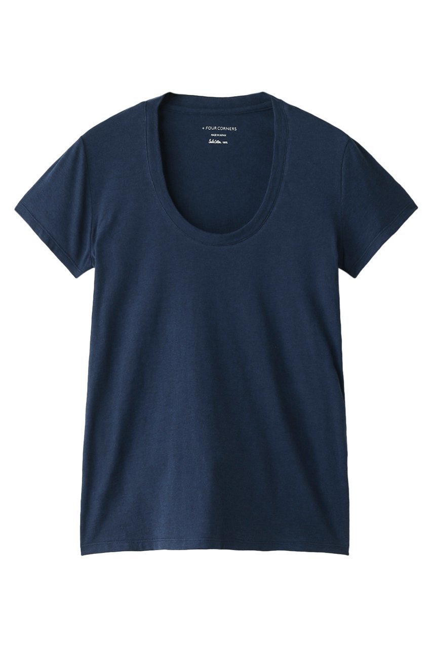 【フォーコーナーズ/+FOUR CORNERS】の半袖Tシャツ(Uネック) インテリア・キッズ・メンズ・レディースファッション・服の通販 founy(ファニー) 　ファッション　Fashion　レディースファッション　Fashion for Women　トップス・カットソー　Cut & Sew Tops　シャツ・ブラウス・オフィスカジュアル　Elegant Blouses & Button-Ups　ロングTシャツ・Tシャツ　Longline T-Shirts & Tees　カットソー・ベーシックTシャツ　Cut-and-Sewn Tops / Stretch Tees & Basics　おすすめ　Recommended / Our Picks　ショート　Short, Short Length　スリーブ　Sleeve, Long Sleeve / Short Sleeve　ベーシック　Basic, Essential　半袖　Short Sleeve, Half Sleeve　吸水　Absorbent, Quick-Dry　ブルー|ID: prp329100000018441 ipo3291000000032840524