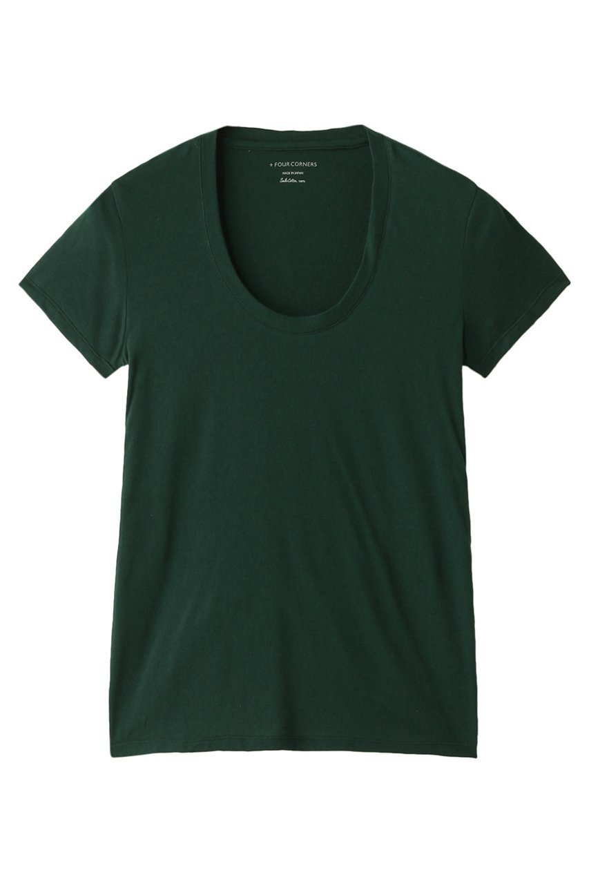 【フォーコーナーズ/+FOUR CORNERS】の半袖Tシャツ(Uネック) インテリア・キッズ・メンズ・レディースファッション・服の通販 founy(ファニー) 　ファッション　Fashion　レディースファッション　Fashion for Women　トップス・カットソー　Cut & Sew Tops　シャツ・ブラウス・オフィスカジュアル　Elegant Blouses & Button-Ups　ロングTシャツ・Tシャツ　Longline T-Shirts & Tees　カットソー・ベーシックTシャツ　Cut-and-Sewn Tops / Stretch Tees & Basics　おすすめ　Recommended / Our Picks　ショート　Short, Short Length　スリーブ　Sleeve, Long Sleeve / Short Sleeve　ベーシック　Basic, Essential　半袖　Short Sleeve, Half Sleeve　吸水　Absorbent, Quick-Dry　グリーン|ID: prp329100000018441 ipo3291000000032840530