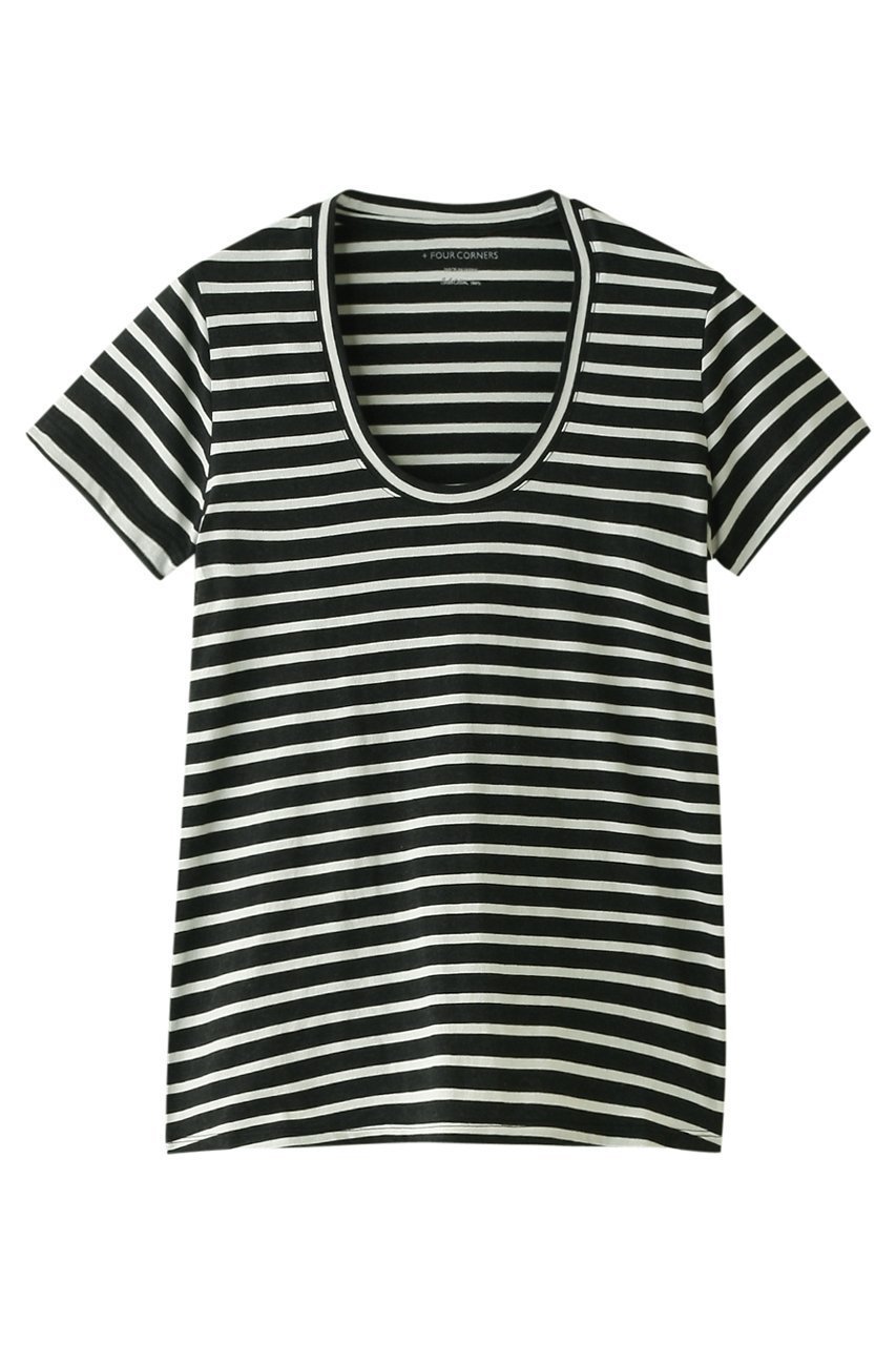 【フォーコーナーズ/+FOUR CORNERS】の半袖Tシャツ(Uネック) インテリア・キッズ・メンズ・レディースファッション・服の通販 founy(ファニー) 　ファッション　Fashion　レディースファッション　Fashion for Women　トップス・カットソー　Cut & Sew Tops　シャツ・ブラウス・オフィスカジュアル　Elegant Blouses & Button-Ups　ロングTシャツ・Tシャツ　Longline T-Shirts & Tees　カットソー・ベーシックTシャツ　Cut-and-Sewn Tops / Stretch Tees & Basics　おすすめ　Recommended / Our Picks　ショート　Short, Short Length　スリーブ　Sleeve, Long Sleeve / Short Sleeve　ベーシック　Basic, Essential　半袖　Short Sleeve, Half Sleeve　吸水　Absorbent, Quick-Dry　オフ×チャコール|ID: prp329100000018441 ipo3291000000032840536
