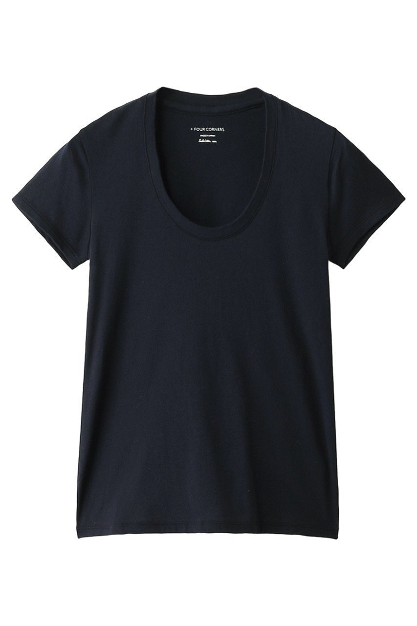 【フォーコーナーズ/+FOUR CORNERS】の半袖Tシャツ(Uネック) インテリア・キッズ・メンズ・レディースファッション・服の通販 founy(ファニー) 　ファッション　Fashion　レディースファッション　Fashion for Women　トップス・カットソー　Cut & Sew Tops　シャツ・ブラウス・オフィスカジュアル　Elegant Blouses & Button-Ups　ロングTシャツ・Tシャツ　Longline T-Shirts & Tees　カットソー・ベーシックTシャツ　Cut-and-Sewn Tops / Stretch Tees & Basics　おすすめ　Recommended / Our Picks　ショート　Short, Short Length　スリーブ　Sleeve, Long Sleeve / Short Sleeve　ベーシック　Basic, Essential　半袖　Short Sleeve, Half Sleeve　吸水　Absorbent, Quick-Dry　ネイビー|ID: prp329100000018441 ipo3291000000032840542