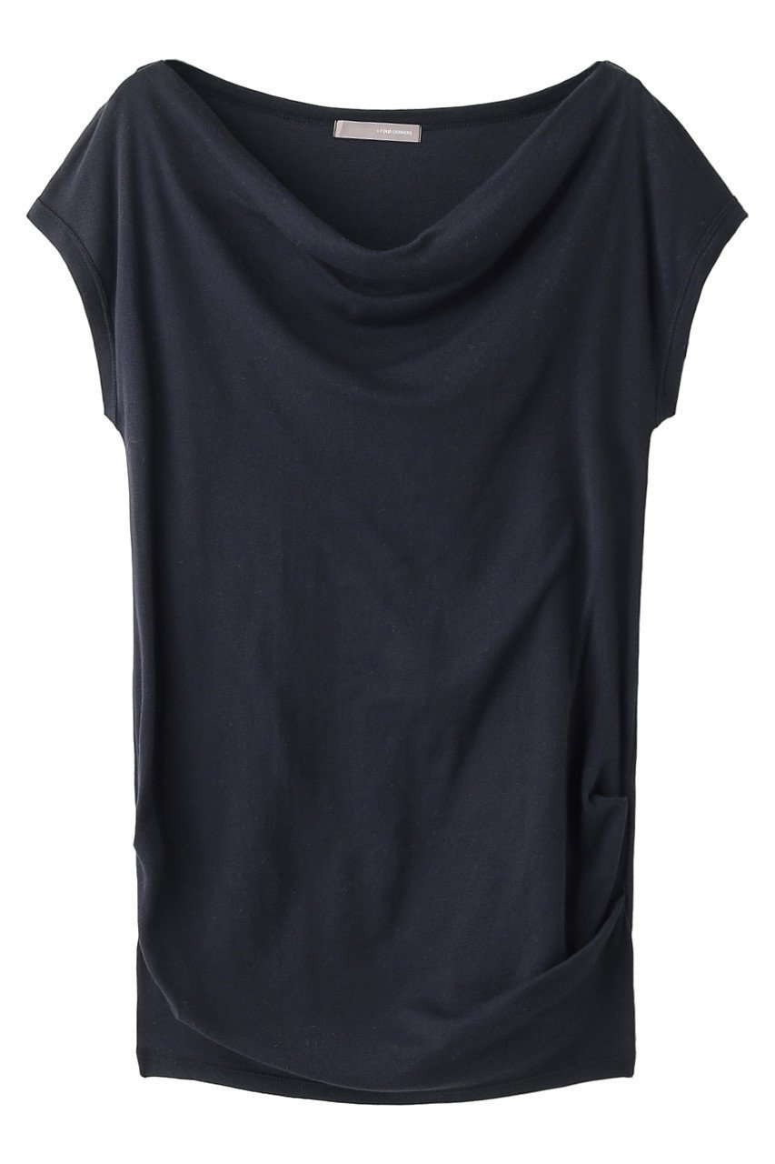 【フォーコーナーズ/+FOUR CORNERS】のハーフミラノオフショルダーTシャツ インテリア・キッズ・メンズ・レディースファッション・服の通販 founy(ファニー) 　ファッション　Fashion　レディースファッション　Fashion for Women　トップス・カットソー　Cut & Sew Tops　シャツ・ブラウス・オフィスカジュアル　Elegant Blouses & Button-Ups　ロングTシャツ・Tシャツ　Longline T-Shirts & Tees　カットソー・ベーシックTシャツ　Cut-and-Sewn Tops / Stretch Tees & Basics　おすすめ　Recommended / Our Picks　シャーリング　Shirring, Ruched　ショート　Short, Short Length　シンプル　Simple, Minimal　スリーブ　Sleeve, Long Sleeve / Short Sleeve　旅行　Travel　ネイビー|ID: prp329100000018444 ipo3291000000035809641