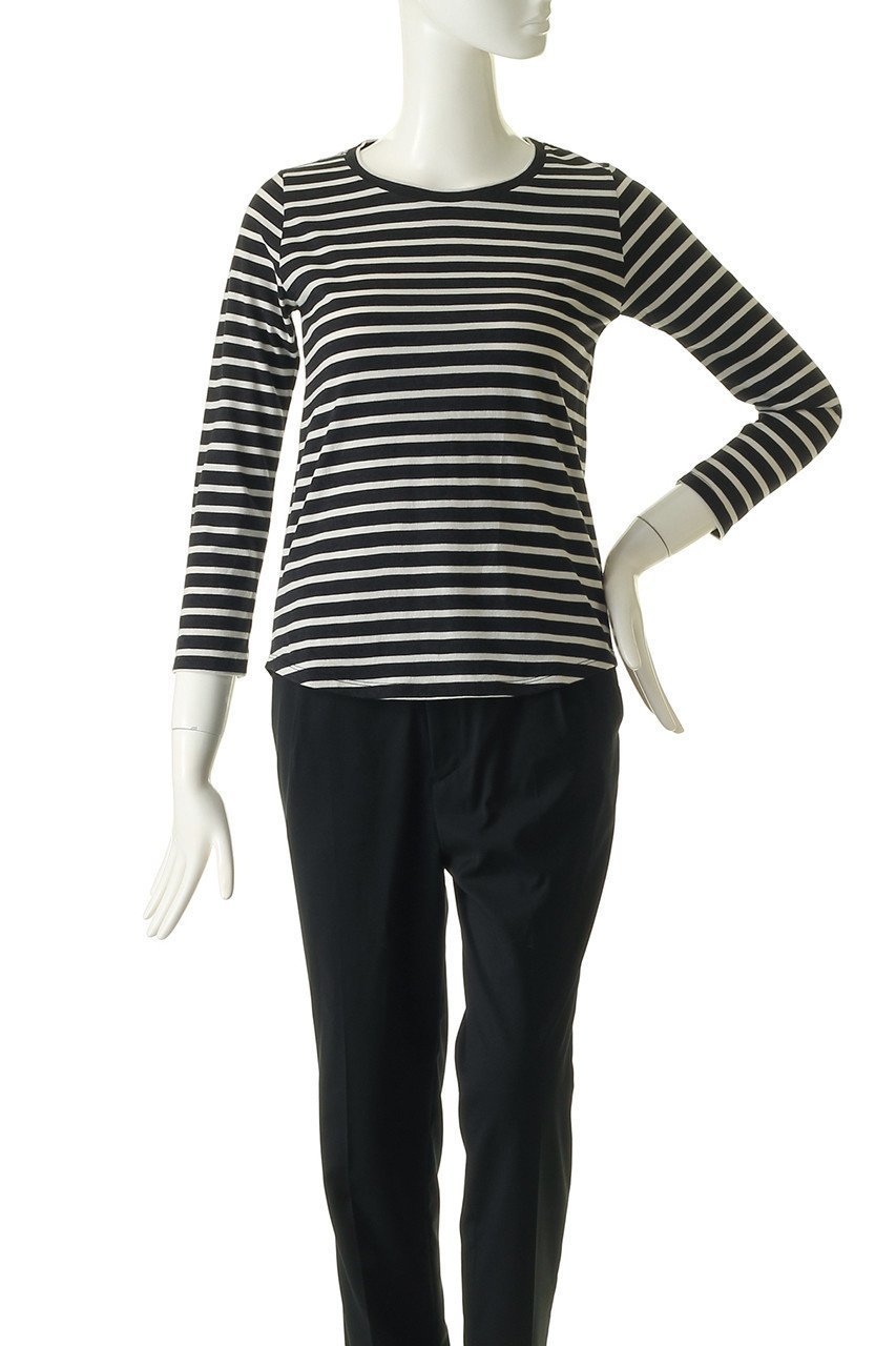 【フォーコーナーズ/+FOUR CORNERS】の天竺ボーダーTシャツ 人気、トレンドファッション・服の通販 founy(ファニー) 　ファッション　Fashion　レディースファッション　Fashion for Women　トップス・カットソー　Cut & Sew Tops　シャツ・ブラウス・オフィスカジュアル　Elegant Blouses & Button-Ups　ロングTシャツ・Tシャツ　Longline T-Shirts & Tees　カットソー・ベーシックTシャツ　Cut-and-Sewn Tops / Stretch Tees & Basics　おすすめ　Recommended / Our Picks　カットソー　Cut and Sewn Top　ギャザー　Gathered, Ruffled　スリーブ　Sleeve, Long Sleeve / Short Sleeve　フィット　Fit, Slim Fit　ボーダー　Border, Stripe　ロング　Long, Long-Length　今季　This Season, Current Season　other-2|ID: prp329100000018476 ipo3291000000032769468