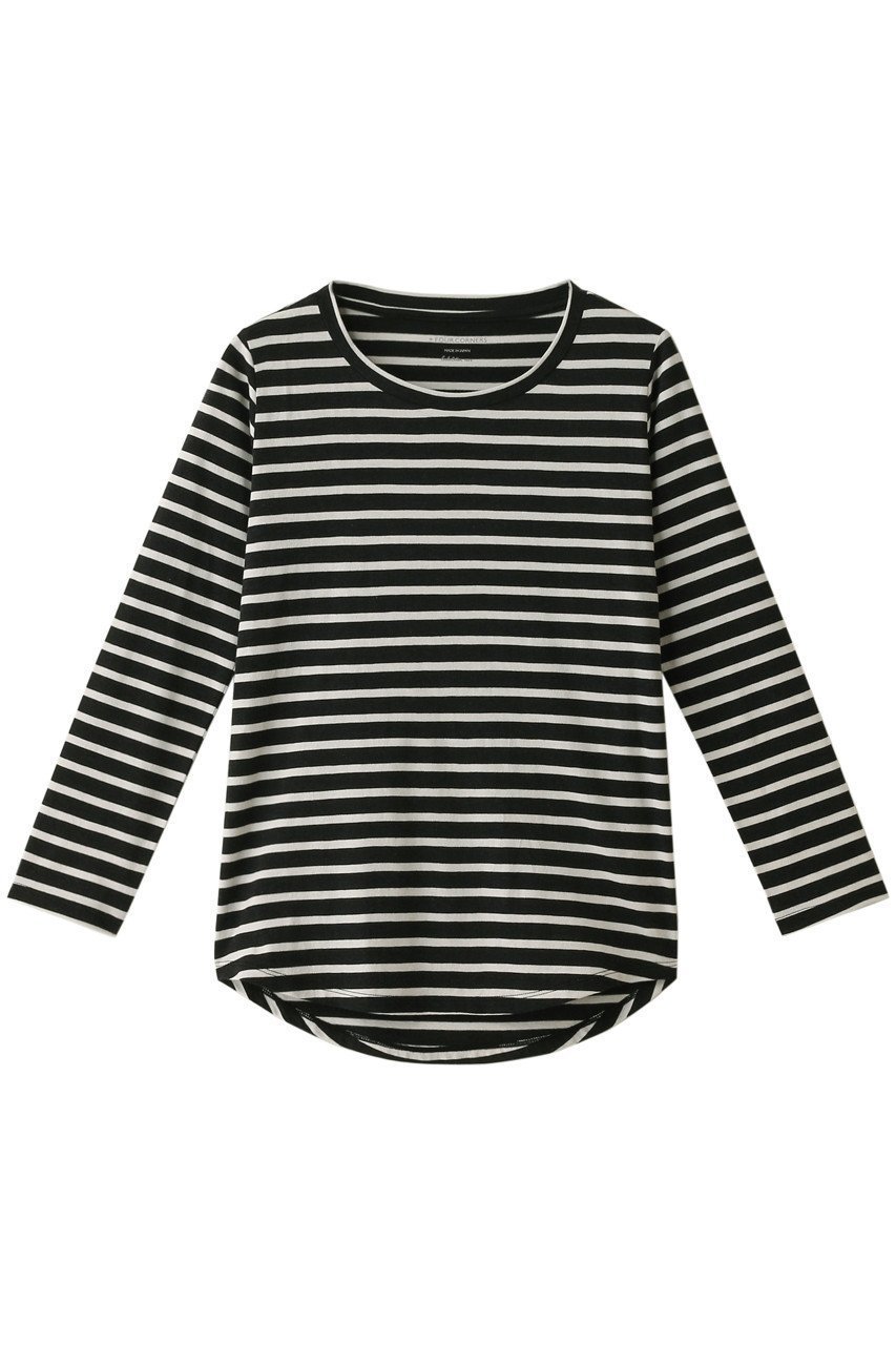 【フォーコーナーズ/+FOUR CORNERS】の天竺ボーダーTシャツ 人気、トレンドファッション・服の通販 founy(ファニー) 　ファッション　Fashion　レディースファッション　Fashion for Women　トップス・カットソー　Cut & Sew Tops　シャツ・ブラウス・オフィスカジュアル　Elegant Blouses & Button-Ups　ロングTシャツ・Tシャツ　Longline T-Shirts & Tees　カットソー・ベーシックTシャツ　Cut-and-Sewn Tops / Stretch Tees & Basics　おすすめ　Recommended / Our Picks　カットソー　Cut and Sewn Top　ギャザー　Gathered, Ruffled　スリーブ　Sleeve, Long Sleeve / Short Sleeve　フィット　Fit, Slim Fit　ボーダー　Border, Stripe　ロング　Long, Long-Length　今季　This Season, Current Season　 other-1|ID: prp329100000018476 ipo3291000000036651779