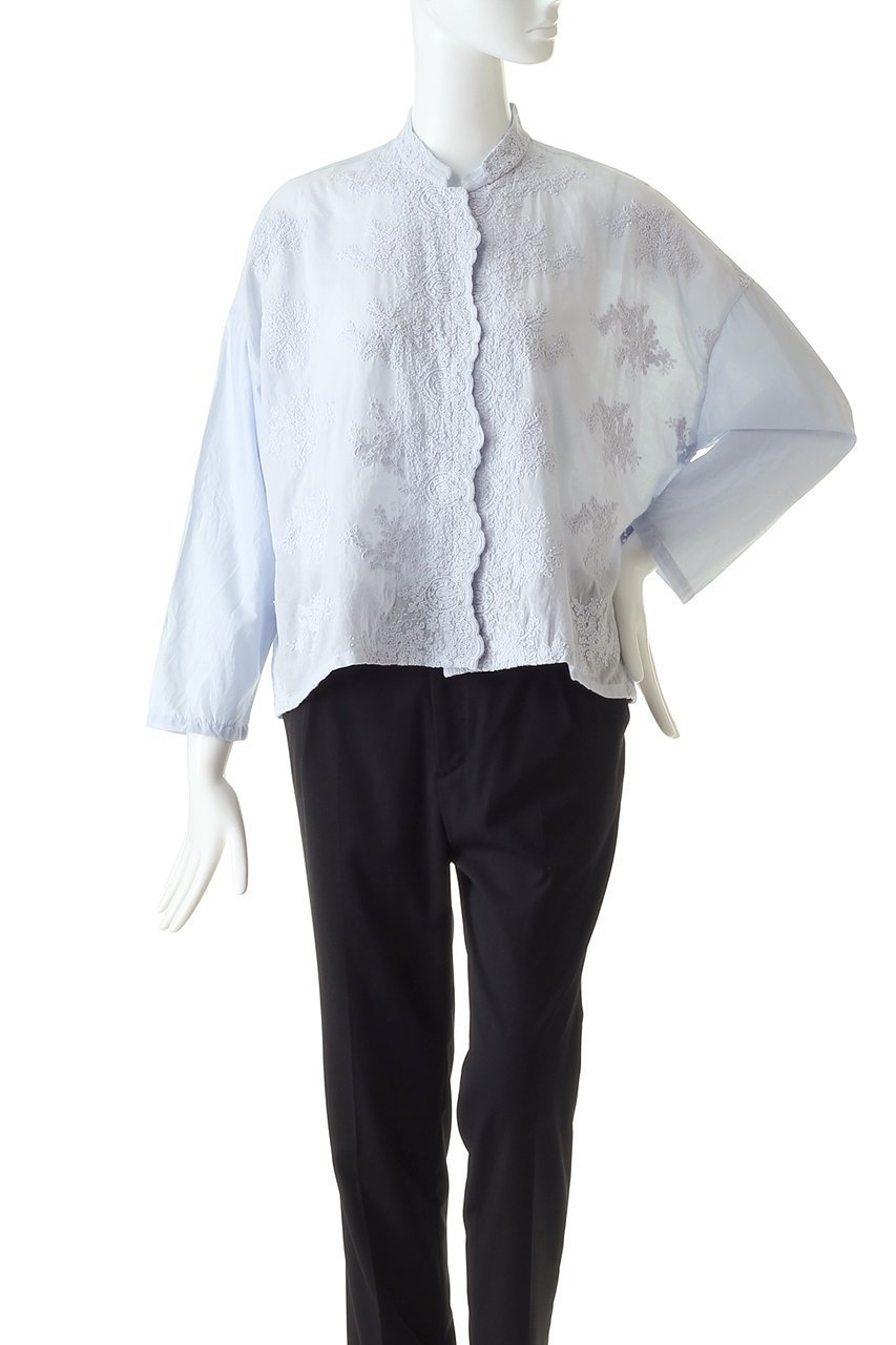 【ミズイロ インド/mizuiro ind】のスタンドカラーレースワイドシャツ 人気、トレンドファッション・服の通販 founy(ファニー) ファッション Fashion レディースファッション Fashion for Women トップス・カットソー Cut & Sew Tops シャツ・ブラウス・オフィスカジュアル Elegant Blouses & Button-Ups シアー Sheer, See-Through スカラップ Scallop, Scalloped Edge スタンド Stand Collar, Upright Stand スリーブ Sleeve, Long Sleeve / Short Sleeve フラワー Flower, Floral フロント Front, Front Design ロング Long, Long-Length other-2|ID: prp329100000019854 ipo3291000000036748197