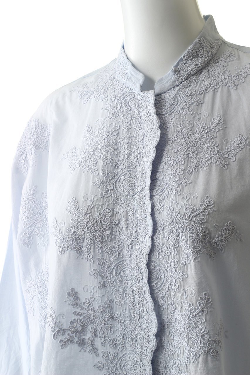 【ミズイロ インド/mizuiro ind】のスタンドカラーレースワイドシャツ 人気、トレンドファッション・服の通販 founy(ファニー) ファッション Fashion レディースファッション Fashion for Women トップス・カットソー Cut & Sew Tops シャツ・ブラウス・オフィスカジュアル Elegant Blouses & Button-Ups シアー Sheer, See-Through スカラップ Scallop, Scalloped Edge スタンド Stand Collar, Upright Stand スリーブ Sleeve, Long Sleeve / Short Sleeve フラワー Flower, Floral フロント Front, Front Design ロング Long, Long-Length other-5|ID: prp329100000019854 ipo3291000000036748200