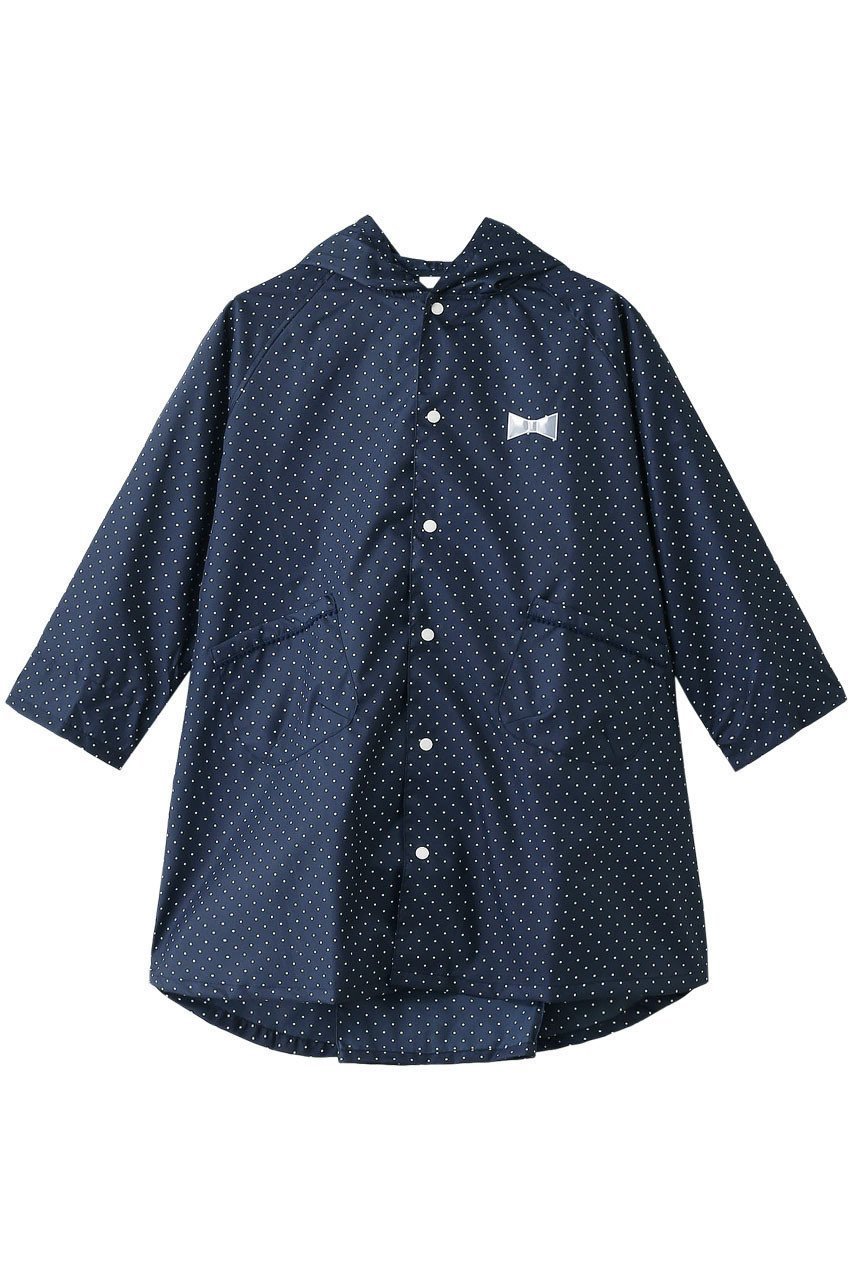【ポプキンズ/POMPKINS / KIDS】の【KIDS】ドット柄レインコート インテリア・キッズ・メンズ・レディースファッション・服の通販 founy(ファニー) 　ファッション　Fashion　キッズファッション　Fashion for Kids　アウター　Coat Outerwear /Kids　おすすめ　Recommended / Our Picks　ドット　Polka Dot, Dot Pattern　ポケット　Pocket, Pocket Detail　リボン　Ribbon, Bow　定番　Standard, Basic Item　巾着　Drawstring Bag, Kinchaku　ネイビー|ID: prp329100000033034 ipo3291000000032838286