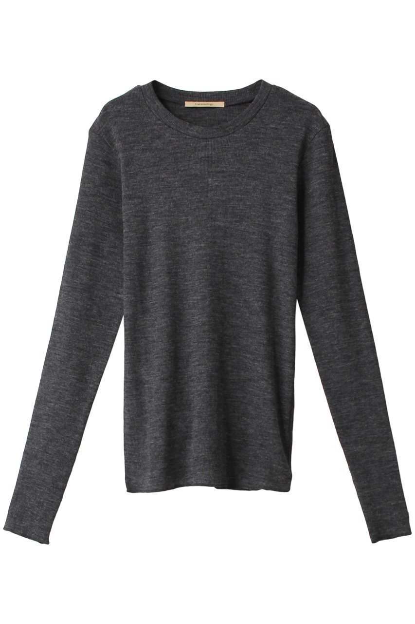 【カレンソロジー/Curensology】のウールテレコクルーネックプルオーバー インテリア・キッズ・メンズ・レディースファッション・服の通販 founy(ファニー) 　ファッション　Fashion　レディースファッション　Fashion for Women　トップス・カットソー　Cut & Sew Tops　ニット　Knit Tops & Sweaters　カジュアルプルオーバー・ニットトップス　Pullovers & Knit Tops / Casual Pullovers　インナー　Innerwear　コンパクト　Compact, Small Size　シンプル　Simple, Minimal　テレコ　Ribbed, Rib Stitch　グレー|ID: prp329100000037466 ipo3291000000032963246