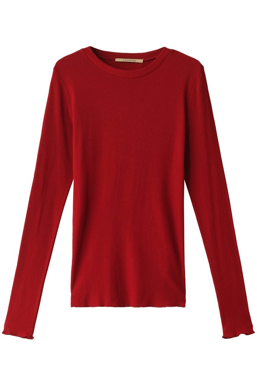 【カレンソロジー/Curensology】のウールテレコクルーネックプルオーバー インテリア・キッズ・メンズ・レディースファッション・服の通販 founy(ファニー) 　ファッション　Fashion　レディースファッション　Fashion for Women　トップス・カットソー　Cut & Sew Tops　ニット　Knit Tops & Sweaters　カジュアルプルオーバー・ニットトップス　Pullovers & Knit Tops / Casual Pullovers　インナー　Innerwear　コンパクト　Compact, Small Size　シンプル　Simple, Minimal　テレコ　Ribbed, Rib Stitch　レッド|ID: prp329100000037466 ipo3291000000032963251