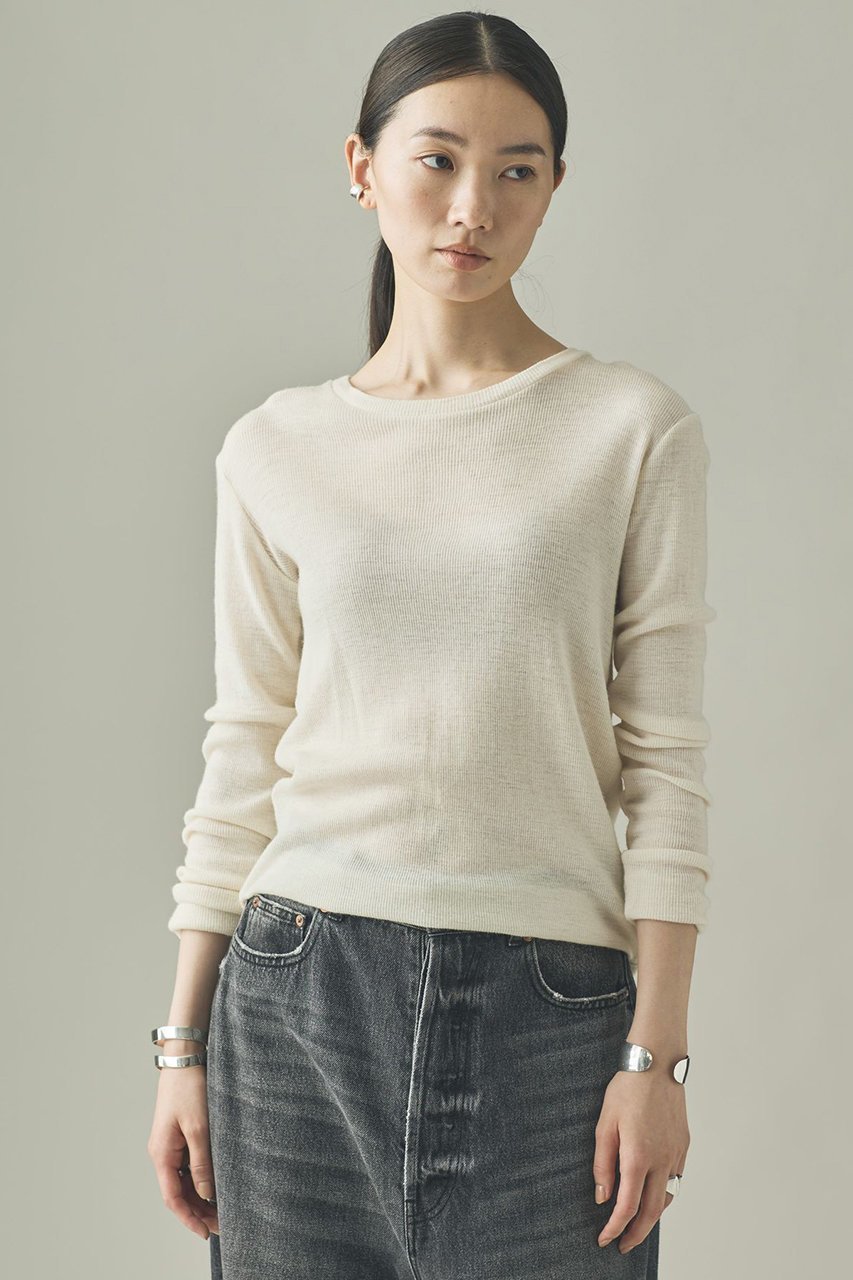 【カレンソロジー/Curensology】のウールテレコクルーネックプルオーバー インテリア・キッズ・メンズ・レディースファッション・服の通販 founy(ファニー) 　ファッション　Fashion　レディースファッション　Fashion for Women　トップス・カットソー　Cut & Sew Tops　ニット　Knit Tops & Sweaters　カジュアルプルオーバー・ニットトップス　Pullovers & Knit Tops / Casual Pullovers　インナー　Innerwear　コンパクト　Compact, Small Size　シンプル　Simple, Minimal　テレコ　Ribbed, Rib Stitch　ホワイト|ID: prp329100000037466 ipo3291000000036593589