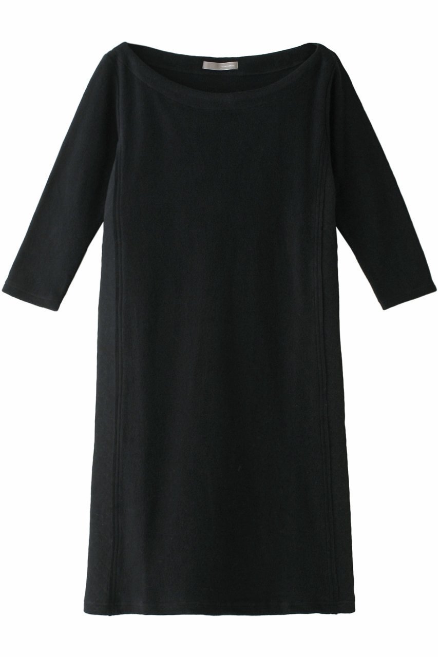 【フォーコーナーズ/+FOUR CORNERS】のコンビボートネック ワンピース インテリア・キッズ・メンズ・レディースファッション・服の通販 founy(ファニー) 　ファッション　Fashion　レディースファッション　Fashion for Women　ワンピース　Dresses　チュニック　Tunic Tops & Dresses　キルティング　Quilted, Quilting　シンプル　Simple, Minimal　チュニック　Tunic, Long Top　デコルテ　Décolleté, Neckline　リラックス　Relax, Relaxed Fit　ブラック|ID: prp329100001790550 ipo3291000000035366047