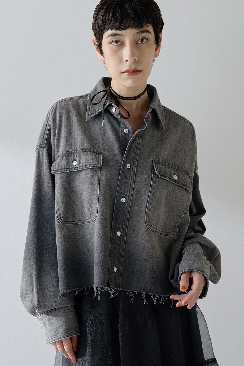 【ウィムガゼット/Whim Gazette】のデニムシャツ インテリア・キッズ・メンズ・レディースファッション・服の通販 founy(ファニー) 　ファッション　Fashion　レディースファッション　Fashion for Women　トップス・カットソー　Cut & Sew Tops　シャツ・ブラウス・オフィスカジュアル　Elegant Blouses & Button-Ups　おすすめ　Recommended / Our Picks　インナー　Innerwear　クロップド　Cropped, Short Length　コンパクト　Compact, Small Size　スリーブ　Sleeve, Long Sleeve / Short Sleeve　ツイル　Twist, Twisted Detail　デニム　Denim, Jeans Material　バランス　Balance, Style Balance　リアル　Real, Realistic　ロング　Long, Long-Length　グレー|ID: prp329100001963962 ipo3291000000033450920