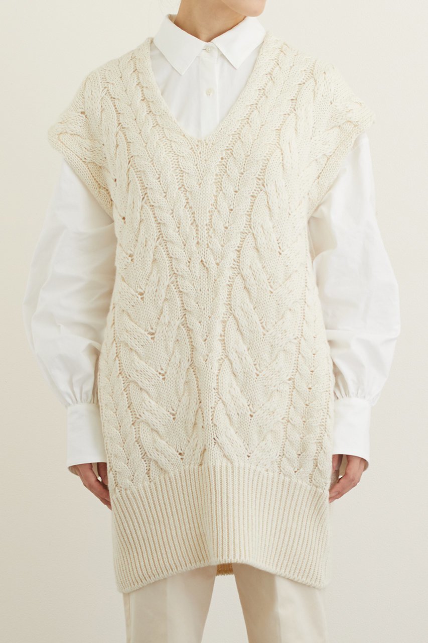 【プリスティン/PRISTINE】のウールコットンケーブル柄ベスト 人気、トレンドファッション・服の通販 founy(ファニー) 　ファッション　Fashion　レディースファッション　Fashion for Women　トップス・カットソー　Cut & Sew Tops　ニット　Knit Tops & Sweaters　ベスト&ジレ / 重ね着スタイル　Vests & Gilets　カジュアルプルオーバー・ニットトップス　Pullovers & Knit Tops / Casual Pullovers　ベスト　Vest, Waistcoat　ロング　Long, Long-Length　other-6|ID: prp329100002128277 ipo3291000000032963440
