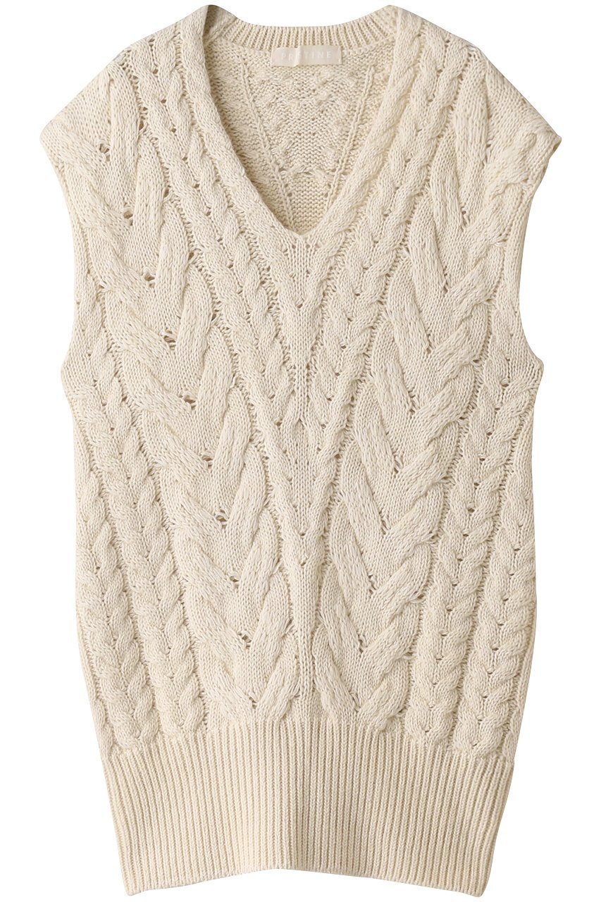 【プリスティン/PRISTINE】のウールコットンケーブル柄ベスト 人気、トレンドファッション・服の通販 founy(ファニー) 　ファッション　Fashion　レディースファッション　Fashion for Women　トップス・カットソー　Cut & Sew Tops　ニット　Knit Tops & Sweaters　ベスト&ジレ / 重ね着スタイル　Vests & Gilets　カジュアルプルオーバー・ニットトップス　Pullovers & Knit Tops / Casual Pullovers　ベスト　Vest, Waistcoat　ロング　Long, Long-Length　 other-1|ID: prp329100002128277 ipo3291000000035963127