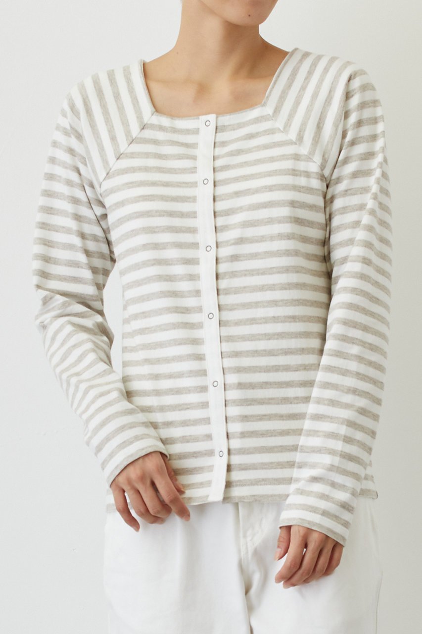 【プリスティン/PRISTINE】のヤクボーダー天竺カーデ 人気、トレンドファッション・服の通販 founy(ファニー) 　ファッション　Fashion　レディースファッション　Fashion for Women　トップス・カットソー　Cut & Sew Tops　ニット　Knit Tops & Sweaters　カーディガン・羽織り　Layered Style Cardigans　カーディガン　Cardigan, Knitwear　シンプル　Simple, Minimal　スクエア　Square, Square Shape　ボーダー　Border, Stripe　other-6|ID: prp329100002292413 ipo3291000000036906761