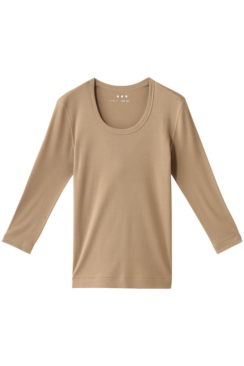 【スリー ドッツ/three dots】のオーガニックコットン 七分袖ジェシカ インテリア・キッズ・メンズ・レディースファッション・服の通販 founy(ファニー) 　ファッション　Fashion　レディースファッション　Fashion for Women　トップス・カットソー　Cut & Sew Tops　シャツ・ブラウス・オフィスカジュアル　Elegant Blouses & Button-Ups　ロングTシャツ・Tシャツ　Longline T-Shirts & Tees　カットソー・ベーシックTシャツ　Cut-and-Sewn Tops / Stretch Tees & Basics　インナー　Innerwear　ショート　Short, Short Length　シンプル　Simple, Minimal　スリーブ　Sleeve, Long Sleeve / Short Sleeve　定番　Standard, Basic Item　無地　Plain, Solid Color　キャラメル|ID: prp329100002348063 ipo3291000000033429087