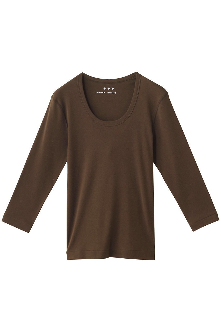 【スリー ドッツ/three dots】のオーガニックコットン 七分袖ジェシカ インテリア・キッズ・メンズ・レディースファッション・服の通販 founy(ファニー) 　ファッション　Fashion　レディースファッション　Fashion for Women　トップス・カットソー　Cut & Sew Tops　シャツ・ブラウス・オフィスカジュアル　Elegant Blouses & Button-Ups　ロングTシャツ・Tシャツ　Longline T-Shirts & Tees　カットソー・ベーシックTシャツ　Cut-and-Sewn Tops / Stretch Tees & Basics　インナー　Innerwear　ショート　Short, Short Length　シンプル　Simple, Minimal　スリーブ　Sleeve, Long Sleeve / Short Sleeve　定番　Standard, Basic Item　無地　Plain, Solid Color　コーヒー|ID: prp329100002348063 ipo3291000000033429088