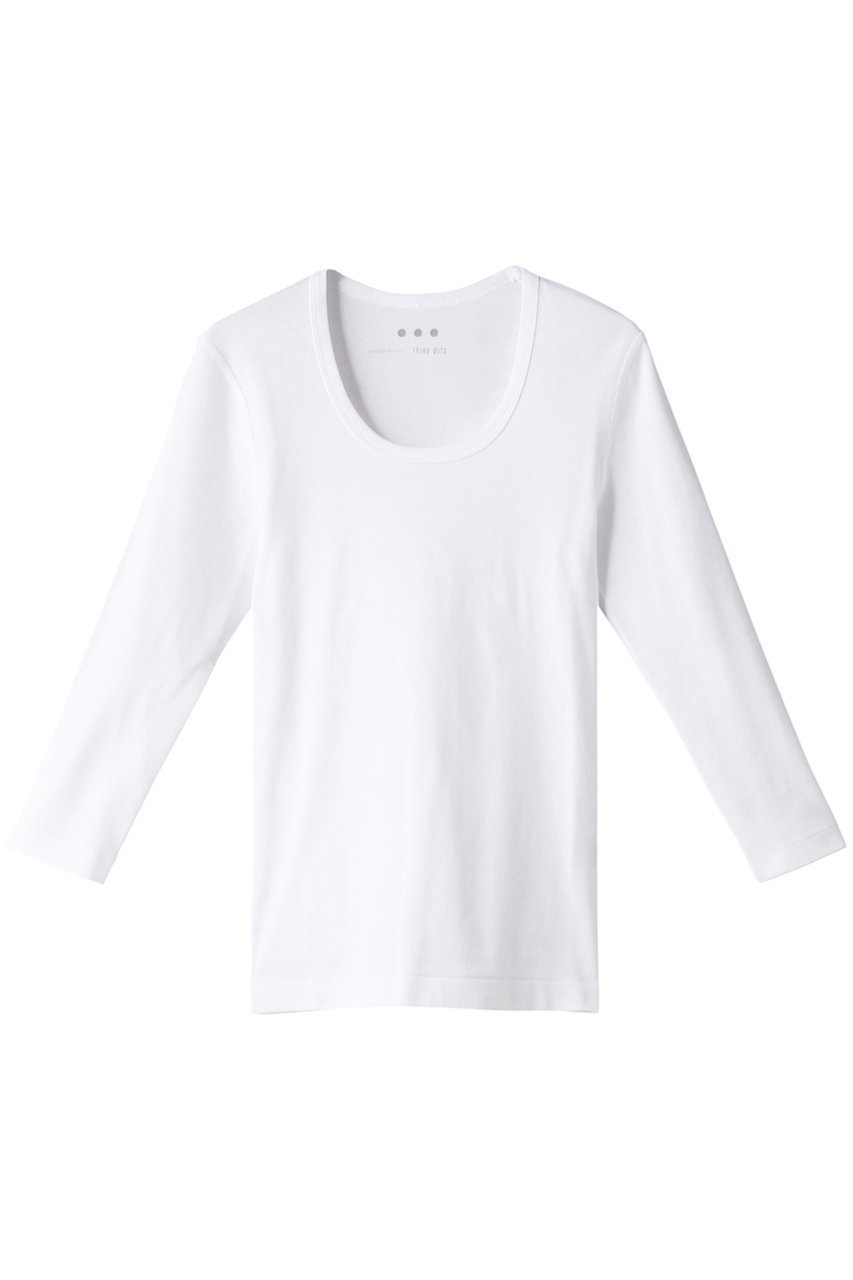 【スリー ドッツ/three dots】のオーガニックコットン 七分袖ジェシカ インテリア・キッズ・メンズ・レディースファッション・服の通販 founy(ファニー) 　ファッション　Fashion　レディースファッション　Fashion for Women　トップス・カットソー　Cut & Sew Tops　シャツ・ブラウス・オフィスカジュアル　Elegant Blouses & Button-Ups　ロングTシャツ・Tシャツ　Longline T-Shirts & Tees　カットソー・ベーシックTシャツ　Cut-and-Sewn Tops / Stretch Tees & Basics　インナー　Innerwear　ショート　Short, Short Length　シンプル　Simple, Minimal　スリーブ　Sleeve, Long Sleeve / Short Sleeve　定番　Standard, Basic Item　無地　Plain, Solid Color　ホワイト|ID: prp329100002348063 ipo3291000000036715167