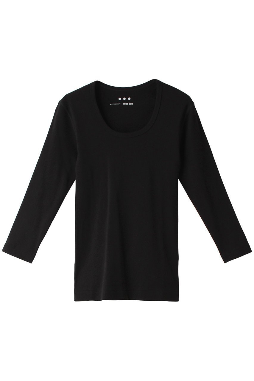 【スリー ドッツ/three dots】のオーガニックコットン 七分袖ジェシカ インテリア・キッズ・メンズ・レディースファッション・服の通販 founy(ファニー) 　ファッション　Fashion　レディースファッション　Fashion for Women　トップス・カットソー　Cut & Sew Tops　シャツ・ブラウス・オフィスカジュアル　Elegant Blouses & Button-Ups　ロングTシャツ・Tシャツ　Longline T-Shirts & Tees　カットソー・ベーシックTシャツ　Cut-and-Sewn Tops / Stretch Tees & Basics　インナー　Innerwear　ショート　Short, Short Length　シンプル　Simple, Minimal　スリーブ　Sleeve, Long Sleeve / Short Sleeve　定番　Standard, Basic Item　無地　Plain, Solid Color　ブラック|ID: prp329100002348063 ipo3291000000036715168