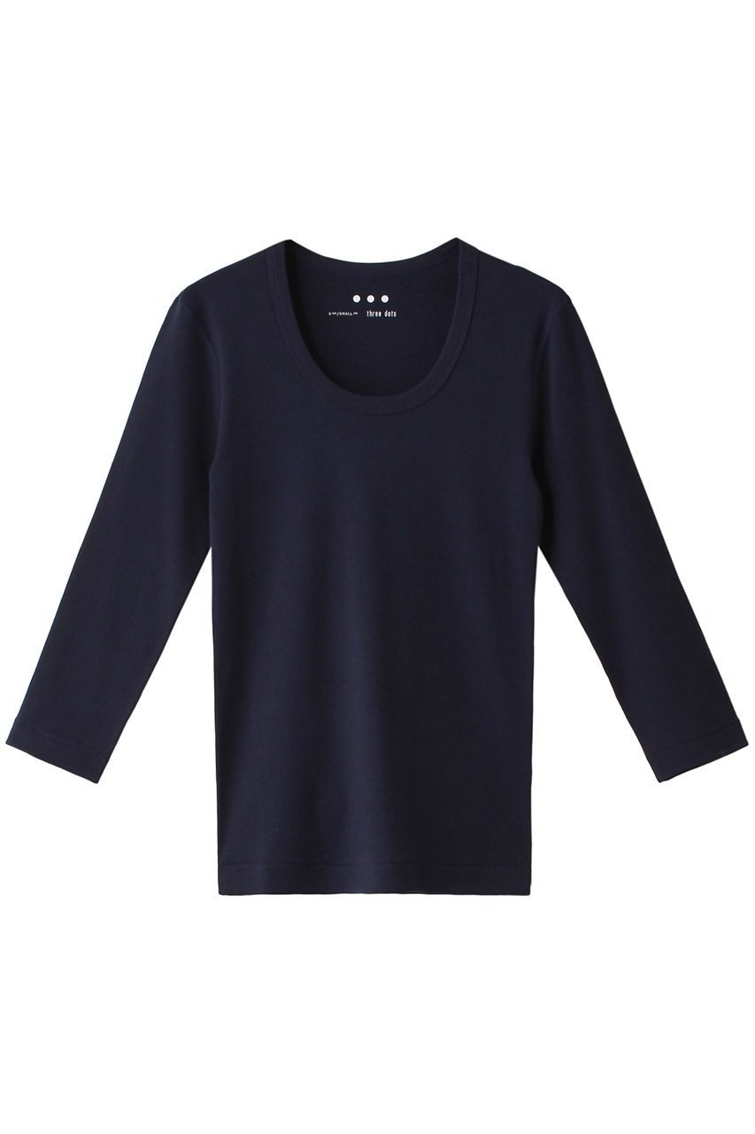 【スリー ドッツ/three dots】のオーガニックコットン 七分袖ジェシカ インテリア・キッズ・メンズ・レディースファッション・服の通販 founy(ファニー) 　ファッション　Fashion　レディースファッション　Fashion for Women　トップス・カットソー　Cut & Sew Tops　シャツ・ブラウス・オフィスカジュアル　Elegant Blouses & Button-Ups　ロングTシャツ・Tシャツ　Longline T-Shirts & Tees　カットソー・ベーシックTシャツ　Cut-and-Sewn Tops / Stretch Tees & Basics　インナー　Innerwear　ショート　Short, Short Length　シンプル　Simple, Minimal　スリーブ　Sleeve, Long Sleeve / Short Sleeve　定番　Standard, Basic Item　無地　Plain, Solid Color　ネイビー|ID: prp329100002348063 ipo3291000000036715170