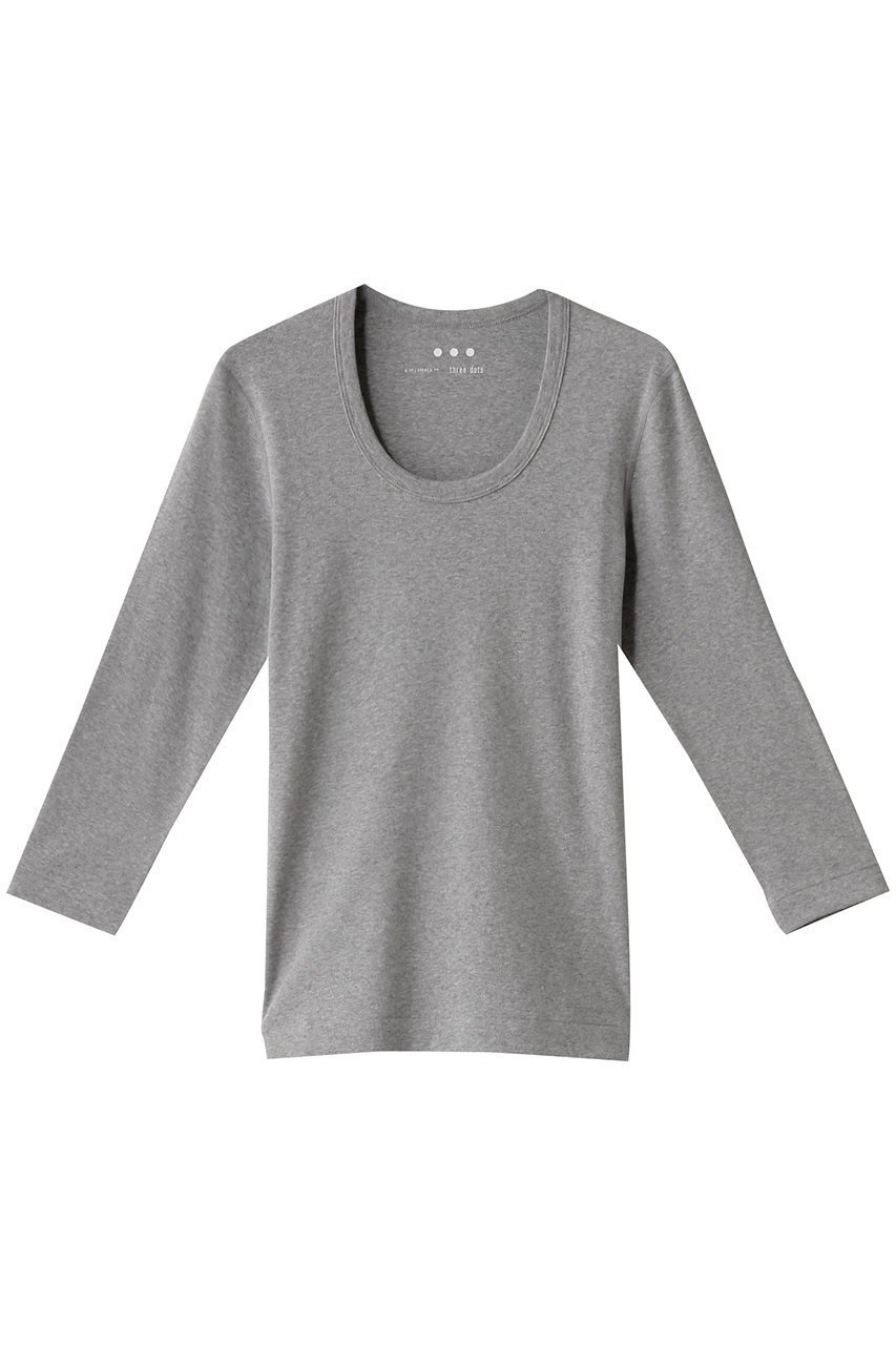 【スリー ドッツ/three dots】のオーガニックコットン 七分袖ジェシカ インテリア・キッズ・メンズ・レディースファッション・服の通販 founy(ファニー) 　ファッション　Fashion　レディースファッション　Fashion for Women　トップス・カットソー　Cut & Sew Tops　シャツ・ブラウス・オフィスカジュアル　Elegant Blouses & Button-Ups　ロングTシャツ・Tシャツ　Longline T-Shirts & Tees　カットソー・ベーシックTシャツ　Cut-and-Sewn Tops / Stretch Tees & Basics　インナー　Innerwear　ショート　Short, Short Length　シンプル　Simple, Minimal　スリーブ　Sleeve, Long Sleeve / Short Sleeve　定番　Standard, Basic Item　無地　Plain, Solid Color　グラナイト|ID: prp329100002348063 ipo3291000000036715171