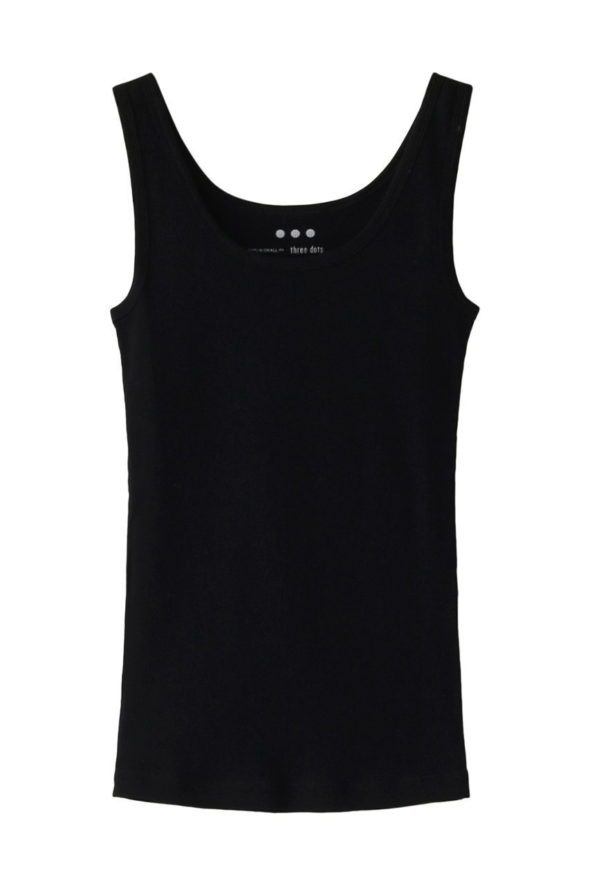 【スリー ドッツ/three dots】のコットン リブタンクトップ インテリア・キッズ・メンズ・レディースファッション・服の通販 founy(ファウニー) 　ファッション　Fashion　レディースファッション　Fashion for Women　トップス・カットソー　Cut & Sew Tops　キャミソール&ノースリーブ　Camisoles & Sleeveless Tops　シャツ・ブラウス・オフィスカジュアル　Elegant Blouses & Button-Ups　ロングTシャツ・Tシャツ　Longline T-Shirts & Tees　カットソー・ベーシックTシャツ　Cut-and-Sewn Tops / Stretch Tees & Basics　インナー　Innerwear　キャミソール　Camisole, Spaghetti Strap Top　シンプル　Simple, Minimal　タンク　Tank Top, Sleeveless Top　ベーシック　Basic, Essential　夏　Summer　春　Spring　S/S・春夏　SS, Spring/Summer, Warm Season　ブラック|ID: prp329100002363554 ipo3291000000036973854