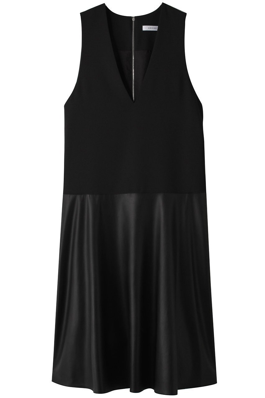 【アドーア/ADORE】のフェイクレザードッキングツイルジャンパースカート インテリア・キッズ・メンズ・レディースファッション・服の通販 founy(ファニー) 　ファッション　Fashion　レディースファッション　WOMEN　スカート　Skirt　シンプル　Simple　チュニック　Tunic　ドッキング　Docking　フェイクレザー　Faux Leather　ミックス　Mix　ロング　Long　ブラック|ID: prp329100002523797 ipo3291000000020670795