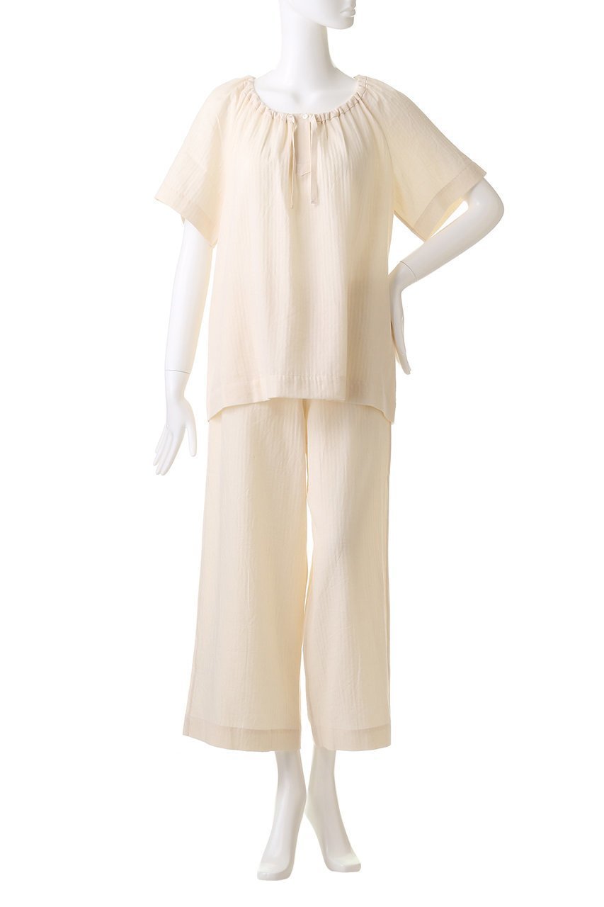 【プリスティン/PRISTINE】のヘリンボンギャザープルオーバーセット 人気、トレンドファッション・服の通販 founy(ファニー) 　ファッション　Fashion　レディースファッション　WOMEN　トップス・カットソー　Tops/Tshirt　プルオーバー　Pullover　なめらか　Smooth　ギャザー　Gather　パジャマ　Pajamas　フェミニン　Feminine　ヘリンボン　Herringbone　リボン　Ribbon　リラックス　Relax　夏　Summer　other-6|ID: prp329100002545033 ipo3291000000031385287
