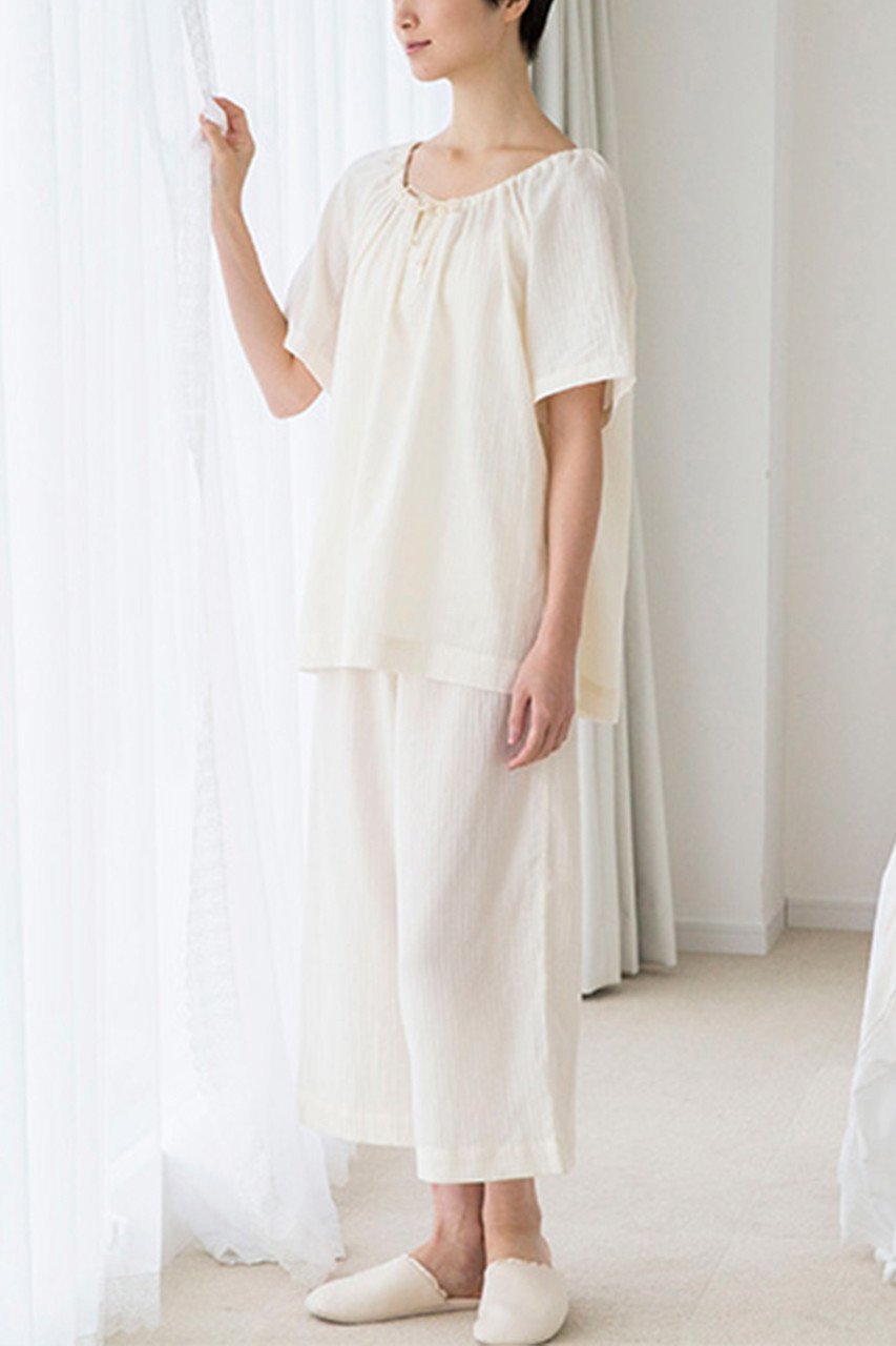 【プリスティン/PRISTINE】のヘリンボンギャザープルオーバーセット 人気、トレンドファッション・服の通販 founy(ファニー) 　ファッション　Fashion　レディースファッション　WOMEN　トップス・カットソー　Tops/Tshirt　プルオーバー　Pullover　なめらか　Smooth　ギャザー　Gather　パジャマ　Pajamas　フェミニン　Feminine　ヘリンボン　Herringbone　リボン　Ribbon　リラックス　Relax　夏　Summer　other-8|ID: prp329100002545033 ipo3291000000031385291