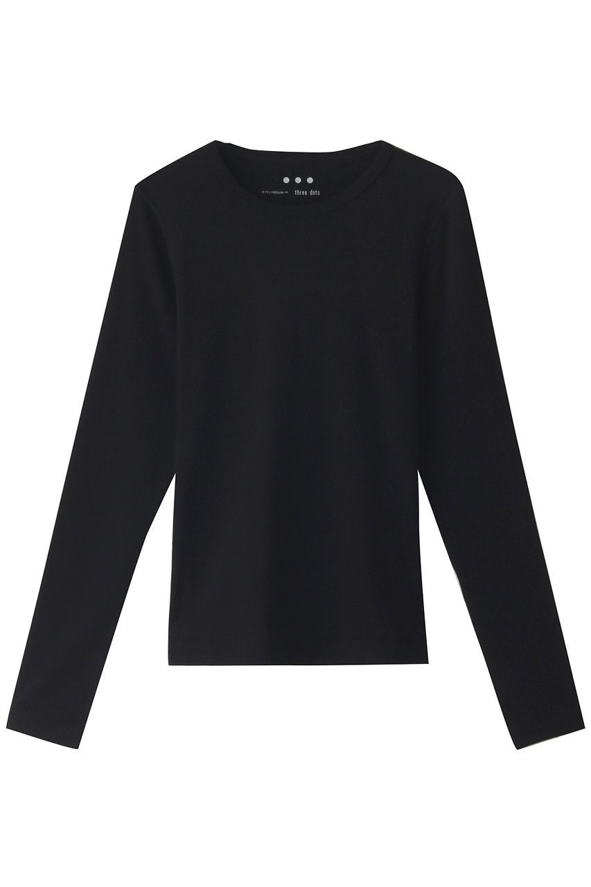 【スリー ドッツ/three dots】のオーガニックコットンロングスリーブ/アレックス インテリア・キッズ・メンズ・レディースファッション・服の通販 founy(ファニー) 　ファッション　Fashion　レディースファッション　Fashion for Women　トップス・カットソー　Cut & Sew Tops　シャツ・ブラウス・オフィスカジュアル　Elegant Blouses & Button-Ups　ロングTシャツ・Tシャツ　Longline T-Shirts & Tees　カットソー・ベーシックTシャツ　Cut-and-Sewn Tops / Stretch Tees & Basics　インナー　Innerwear　シンプル　Simple, Minimal　スリーブ　Sleeve, Long Sleeve / Short Sleeve　フィット　Fit, Slim Fit　ロング　Long, Long-Length　長袖　Long Sleeve, Full Sleeve　ブラック|ID: prp329100002600699 ipo3291000000032891690