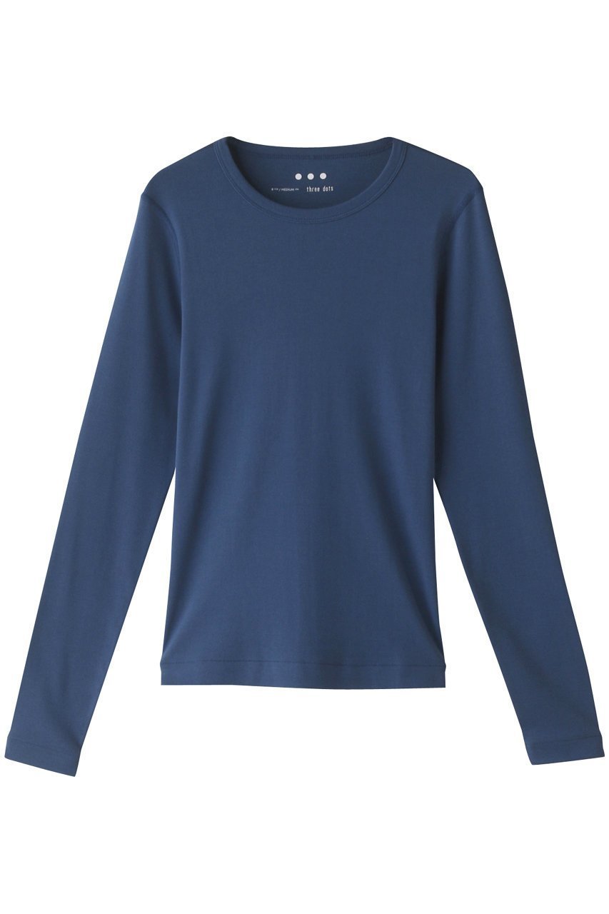 【スリー ドッツ/three dots】のオーガニックコットンロングスリーブ/アレックス インテリア・キッズ・メンズ・レディースファッション・服の通販 founy(ファニー) 　ファッション　Fashion　レディースファッション　Fashion for Women　トップス・カットソー　Cut & Sew Tops　シャツ・ブラウス・オフィスカジュアル　Elegant Blouses & Button-Ups　ロングTシャツ・Tシャツ　Longline T-Shirts & Tees　カットソー・ベーシックTシャツ　Cut-and-Sewn Tops / Stretch Tees & Basics　インナー　Innerwear　シンプル　Simple, Minimal　スリーブ　Sleeve, Long Sleeve / Short Sleeve　フィット　Fit, Slim Fit　ロング　Long, Long-Length　長袖　Long Sleeve, Full Sleeve　カームブルー|ID: prp329100002600699 ipo3291000000032891702