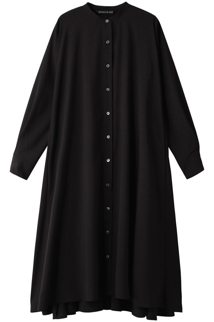 【ミズイロ インド/mizuiro ind】のT/Rスタンドカラーフレアシャツワンピース インテリア・キッズ・メンズ・レディースファッション・服の通販 founy(ファウニー) 　ファッション　Fashion　レディースファッション　Fashion for Women　ワンピース　Dresses　シャツワンピース / 1枚で着映えコーデ　Shirt Dresses　チュニック　Tunic Tops & Dresses　スタンド　Stand Collar, Upright Stand　チュニック　Tunic, Long Top　フレア　Flare, Flared　ロング　Long, Long-Length　定番　Standard, Basic Item　A/W・秋冬　Autumn/Winter　ブラック|ID: prp329100002651724 ipo3291000000036672821