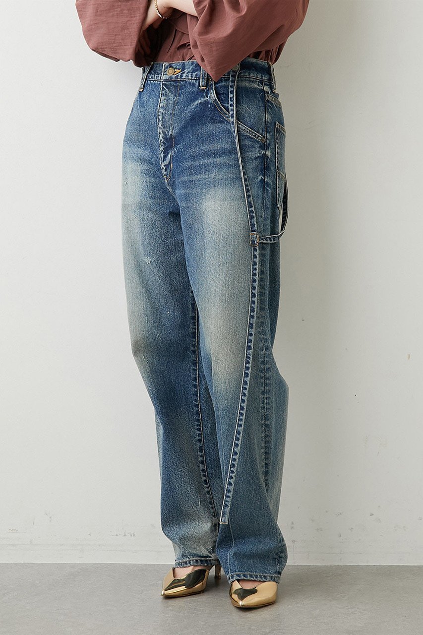 【ウィムガゼット/Whim Gazette】のサスペンダーDENIM インテリア・キッズ・メンズ・レディースファッション・服の通販 founy(ファニー) 　ファッション　Fashion　レディースファッション　Fashion for Women　パンツ　Pants & Trousers　デニムパンツ・ジーンズ・美脚デニム　Denim Jeans & Pants　アシンメトリー　Asymmetrical Style　サスペンダー　Suspenders, Braces　シンプル　Simple, Minimal　ストレート　Straight, Straight Cut　センター　Center, Center Line　デニム　Denim, Jeans Material　ユーズド　Used, Vintage-Look　ブルー|ID: prp329100002721686 ipo3291000000032785937