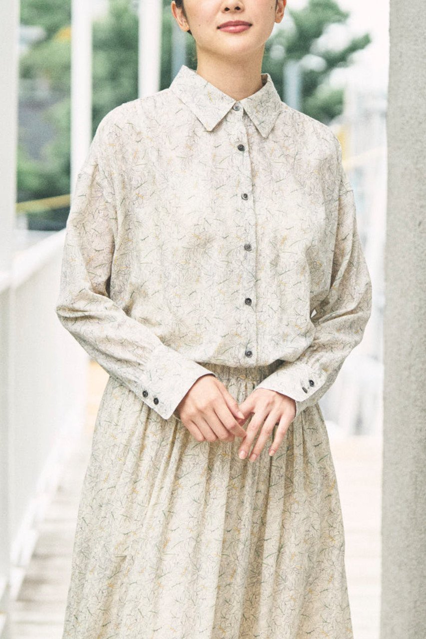 【プリスティン/PRISTINE】のリーフプリントギャザーブラウス 人気、トレンドファッション・服の通販 founy(ファニー) 　ファッション　Fashion　レディースファッション　Fashion for Women　トップス・カットソー　Cut & Sew Tops　シャツ・ブラウス・オフィスカジュアル　Elegant Blouses & Button-Ups　おすすめ　Recommended / Our Picks　ギャザー　Gathered, Ruffled　スリーブ　Sleeve, Long Sleeve / Short Sleeve　セットアップ　Set-Up, Coordinated Outfit　プリント　Print, Printed Pattern　ヨーク　Yoke, Yoke Design　リーフ　Leaf, Botanical Leaf　ロング　Long, Long-Length　other-6|ID: prp329100002804284 ipo3291000000036878302