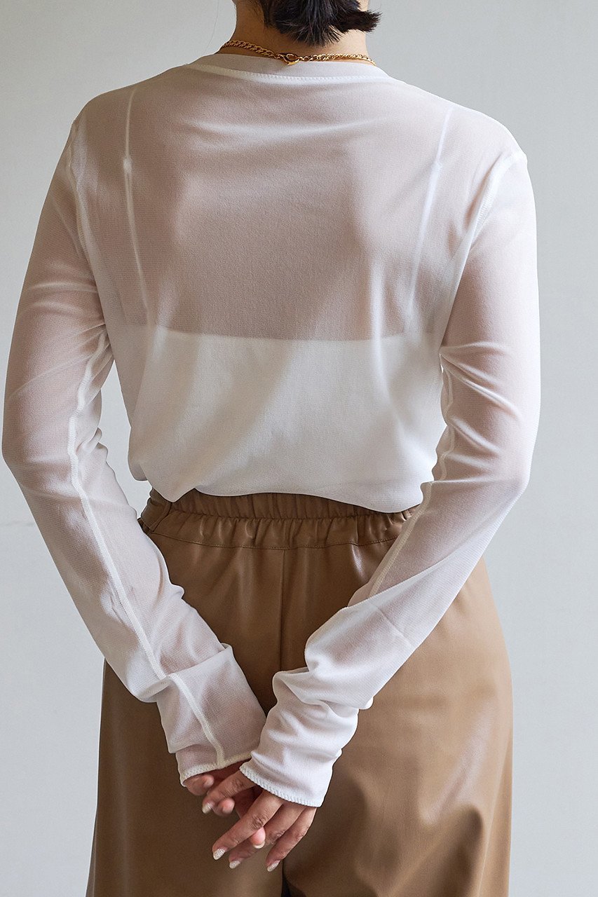 【ウィムガゼット/Whim Gazette】の【La nature linge】シアーチュールプルオーバー 人気、トレンドファッション・服の通販 founy(ファニー) 　ファッション　Fashion　レディースファッション　Fashion for Women　トップス・カットソー　Cut & Sew Tops　シャツ・ブラウス・オフィスカジュアル　Elegant Blouses & Button-Ups　ロングTシャツ・Tシャツ　Longline T-Shirts & Tees　カジュアルプルオーバー・ニットトップス　Pullovers & Knit Tops / Casual Pullovers　カットソー・ベーシックTシャツ　Cut-and-Sewn Tops / Stretch Tees & Basics　インナー　Innerwear　コンパクト　Compact, Small Size　シアー　Sheer, See-Through　ジャケット　Jacket, Outerwear　スリーブ　Sleeve, Long Sleeve / Short Sleeve　バランス　Balance, Style Balance　ロング　Long, Long-Length　エレガント 上品　Elegant　other-3|ID: prp329100002830015 ipo3291000000035829831