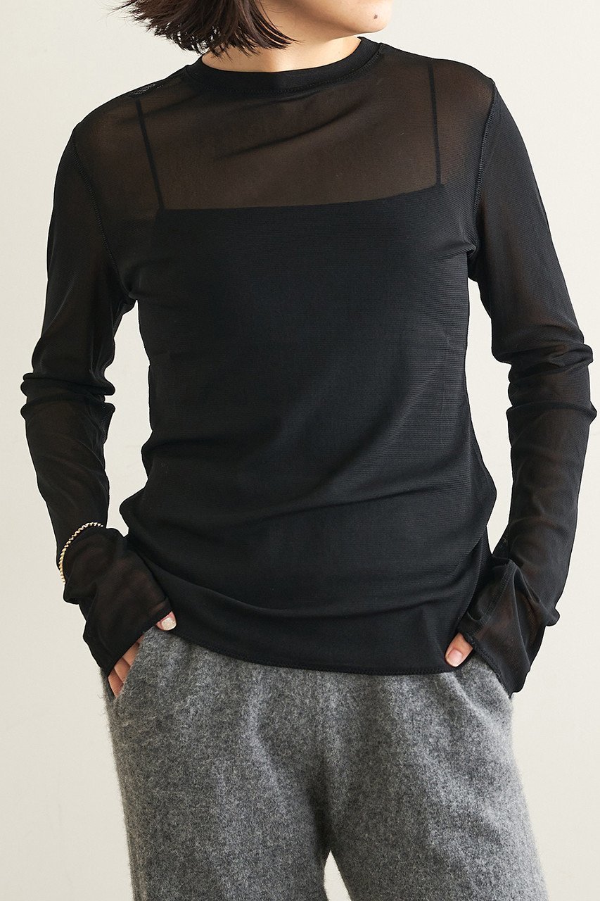 【ウィムガゼット/Whim Gazette】の【La nature linge】シアーチュールプルオーバー 人気、トレンドファッション・服の通販 founy(ファニー) 　ファッション　Fashion　レディースファッション　Fashion for Women　トップス・カットソー　Cut & Sew Tops　シャツ・ブラウス・オフィスカジュアル　Elegant Blouses & Button-Ups　ロングTシャツ・Tシャツ　Longline T-Shirts & Tees　カジュアルプルオーバー・ニットトップス　Pullovers & Knit Tops / Casual Pullovers　カットソー・ベーシックTシャツ　Cut-and-Sewn Tops / Stretch Tees & Basics　インナー　Innerwear　コンパクト　Compact, Small Size　シアー　Sheer, See-Through　ジャケット　Jacket, Outerwear　スリーブ　Sleeve, Long Sleeve / Short Sleeve　バランス　Balance, Style Balance　ロング　Long, Long-Length　エレガント 上品　Elegant　other-4|ID: prp329100002830015 ipo3291000000036650042
