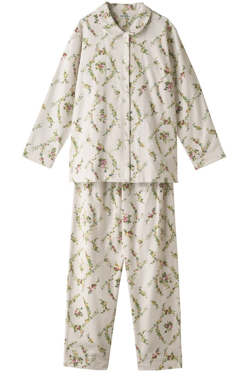 【イクコ/IKUKO】の綾ネル花柄プリント 襟付きパジャマ インテリア・キッズ・メンズ・レディースファッション・服の通販 founy(ファニー) 　ファッション　Fashion　レディースファッション　Fashion for Women　おすすめ　Recommended / Our Picks　セットアップ　Set-Up, Coordinated Outfit　ターバン　Turban, Headband　パジャマ　Pajamas, Sleepwear　フェミニン　Feminine, Girly　フラワー　Flower, Floral　プリント　Print, Printed Pattern　A/W・秋冬　Autumn/Winter　アイボリー|ID: prp329100003014149 ipo3291000000032832079