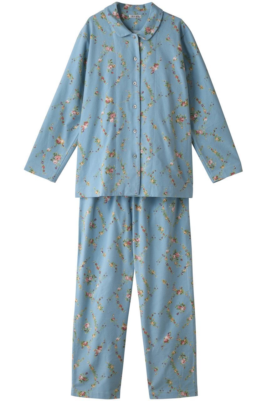 【イクコ/IKUKO】の綾ネル花柄プリント 襟付きパジャマ インテリア・キッズ・メンズ・レディースファッション・服の通販 founy(ファニー) 　ファッション　Fashion　レディースファッション　Fashion for Women　おすすめ　Recommended / Our Picks　セットアップ　Set-Up, Coordinated Outfit　ターバン　Turban, Headband　パジャマ　Pajamas, Sleepwear　フェミニン　Feminine, Girly　フラワー　Flower, Floral　プリント　Print, Printed Pattern　A/W・秋冬　Autumn/Winter　ブルー|ID: prp329100003014149 ipo3291000000032832080