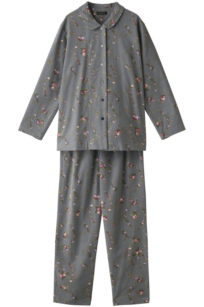 【イクコ/IKUKO】の綾ネル花柄プリント 襟付きパジャマ インテリア・キッズ・メンズ・レディースファッション・服の通販 founy(ファニー) 　ファッション　Fashion　レディースファッション　Fashion for Women　おすすめ　Recommended / Our Picks　セットアップ　Set-Up, Coordinated Outfit　ターバン　Turban, Headband　パジャマ　Pajamas, Sleepwear　フェミニン　Feminine, Girly　フラワー　Flower, Floral　プリント　Print, Printed Pattern　A/W・秋冬　Autumn/Winter　グレー|ID: prp329100003014149 ipo3291000000032832081