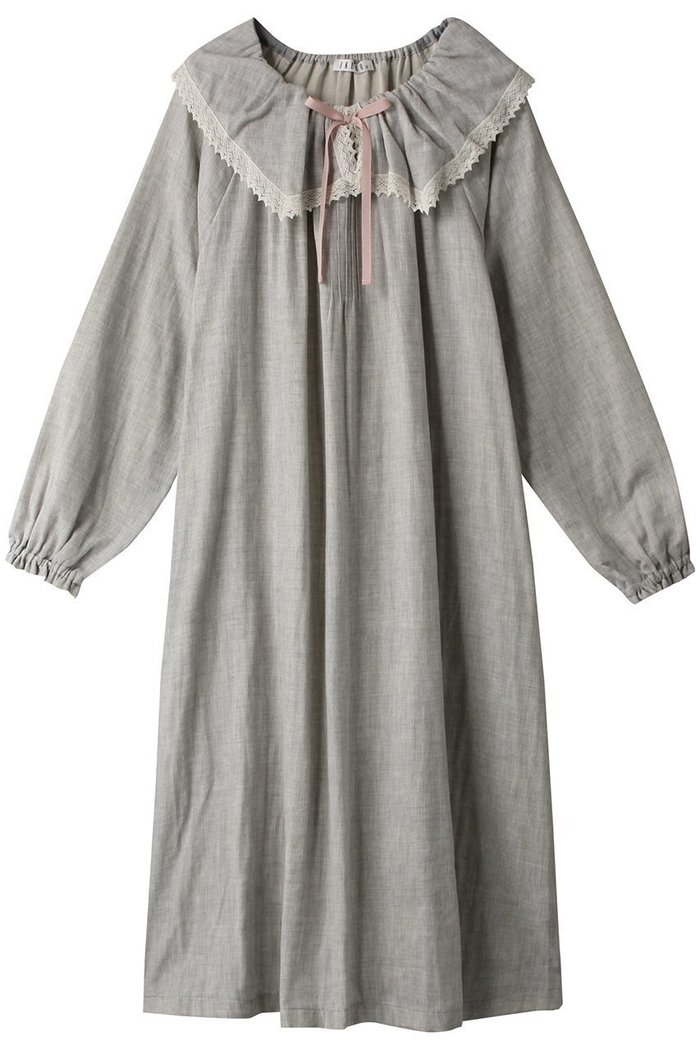 【イクコ/IKUKO / GOODS】の杢糸ダブルガーゼ ビックカラーネグリジェ インテリア・キッズ・メンズ・レディースファッション・服の通販 founy(ファニー) https://founy.com/ ダブル Double, Double-Breasted パジャマ Pajamas, Sleepwear リボン Ribbon, Bow レース Lace, Lace Fabric |ID: prp329100003014157 ipo3291000000032832133