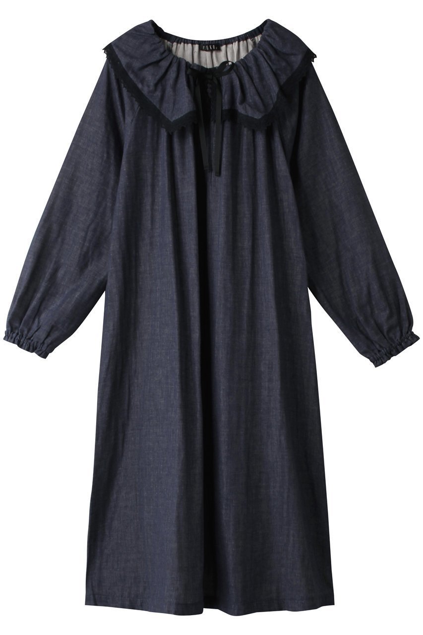 【イクコ/IKUKO / GOODS】の杢糸ダブルガーゼ ビックカラーネグリジェ インテリア・キッズ・メンズ・レディースファッション・服の通販 founy(ファニー) ダブル Double, Double-Breasted パジャマ Pajamas, Sleepwear リボン Ribbon, Bow レース Lace, Lace Fabric ネイビー|ID: prp329100003014157 ipo3291000000032832135