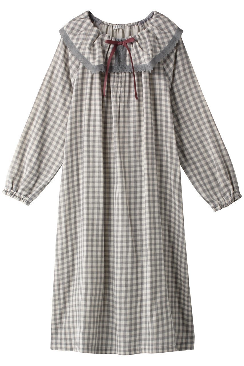 【イクコ/IKUKO / GOODS】の杢糸ダブルガーゼ ビックカラーネグリジェ インテリア・キッズ・メンズ・レディースファッション・服の通販 founy(ファニー) ダブル Double, Double-Breasted パジャマ Pajamas, Sleepwear リボン Ribbon, Bow レース Lace, Lace Fabric グレーチェック|ID: prp329100003014157 ipo3291000000032832136