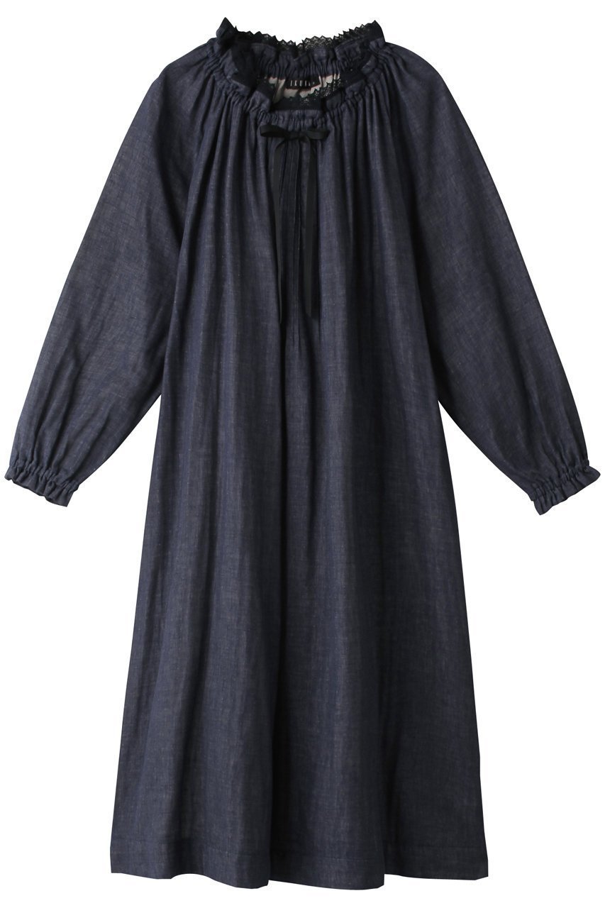 【イクコ/IKUKO / GOODS】の杢糸ダブルガーゼ ラグランスリーブネグリジェ インテリア・キッズ・メンズ・レディースファッション・服の通販 founy(ファニー) ギャザー Gathered, Ruffled ダブル Double, Double-Breasted パジャマ Pajamas, Sleepwear リボン Ribbon, Bow レース Lace, Lace Fabric ネイビー|ID: prp329100003014158 ipo3291000000032832144