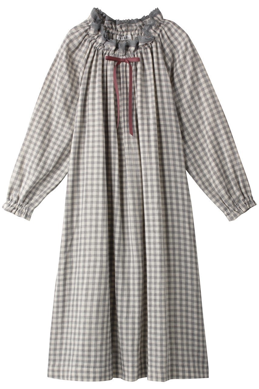 【イクコ/IKUKO / GOODS】の杢糸ダブルガーゼ ラグランスリーブネグリジェ インテリア・キッズ・メンズ・レディースファッション・服の通販 founy(ファニー) ギャザー Gathered, Ruffled ダブル Double, Double-Breasted パジャマ Pajamas, Sleepwear リボン Ribbon, Bow レース Lace, Lace Fabric グレーチェック|ID: prp329100003014158 ipo3291000000032832145