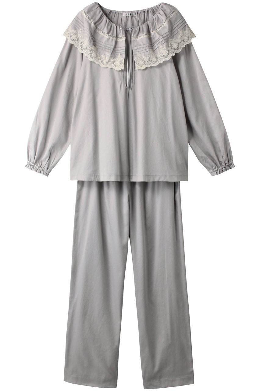 【イクコ/IKUKO / GOODS】のビンテージワッシャーサテン パジャマ インテリア・キッズ・メンズ・レディースファッション・服の通販 founy(ファニー) パジャマ Pajamas, Sleepwear フェミニン Feminine, Girly リボン Ribbon, Bow レース Lace, Lace Fabric ライトグレー|ID: prp329100003014159 ipo3291000000032832151
