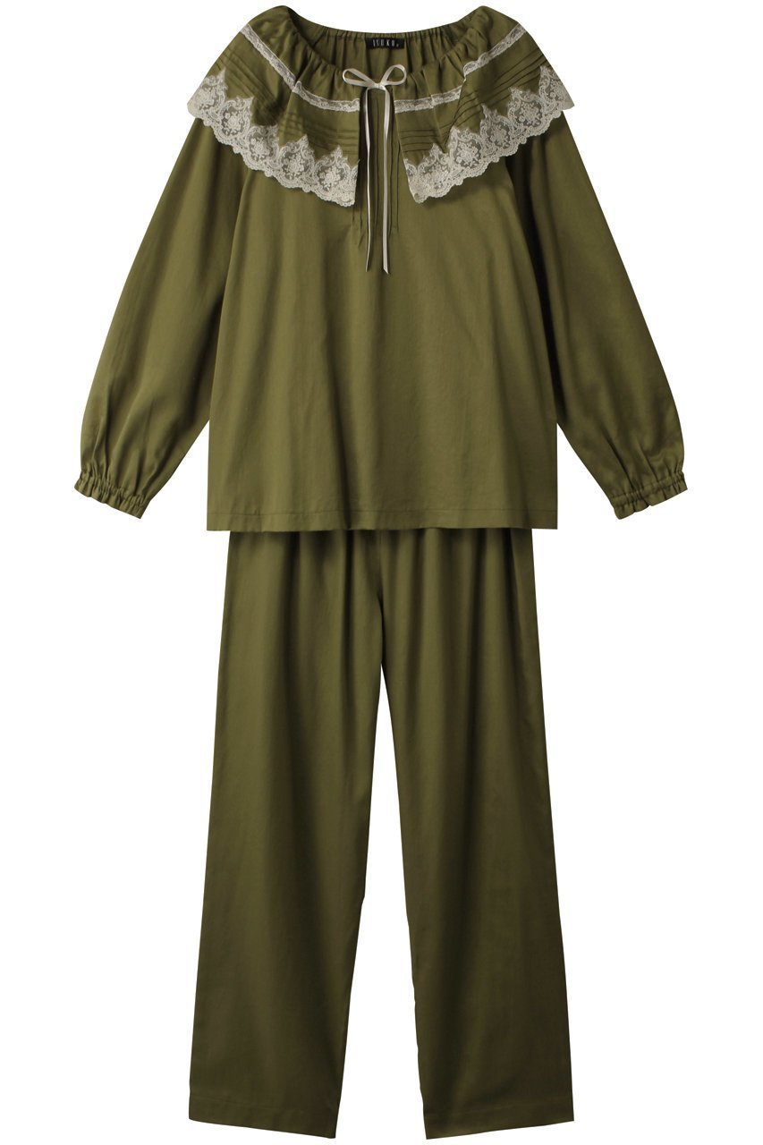 【イクコ/IKUKO / GOODS】のビンテージワッシャーサテン パジャマ インテリア・キッズ・メンズ・レディースファッション・服の通販 founy(ファニー) パジャマ Pajamas, Sleepwear フェミニン Feminine, Girly リボン Ribbon, Bow レース Lace, Lace Fabric グリーン|ID: prp329100003014159 ipo3291000000032832153