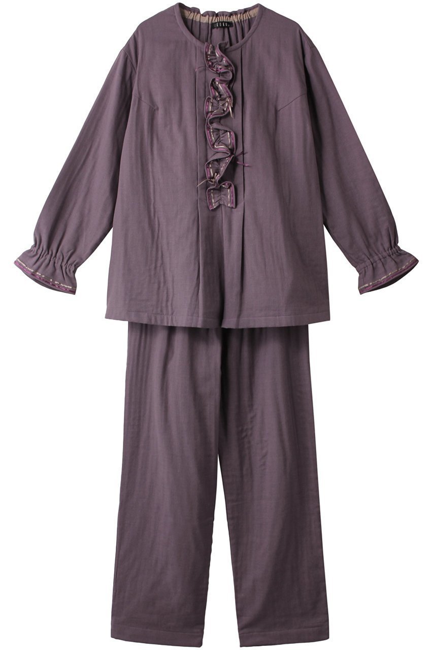 【イクコ/IKUKO】のトリプルガーゼ パジャマ インテリア・キッズ・メンズ・レディースファッション・服の通販 founy(ファニー) 　ファッション　Fashion　レディースファッション　Fashion for Women　サテン　Satin, Glossy Fabric　トリプル　Triple, Three Layers　パジャマ　Pajamas, Sleepwear　フェミニン　Feminine, Girly　フリル　Frill, Ruffle　リボン　Ribbon, Bow　パープル|ID: prp329100003031092 ipo3291000000032832172
